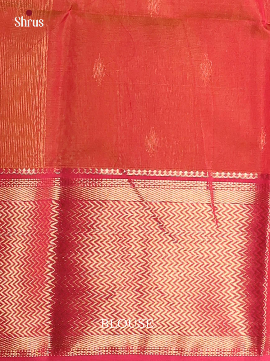 Mustardy Green & Red- Maheshwari silkcotton Saree - Shop on Shrus.com