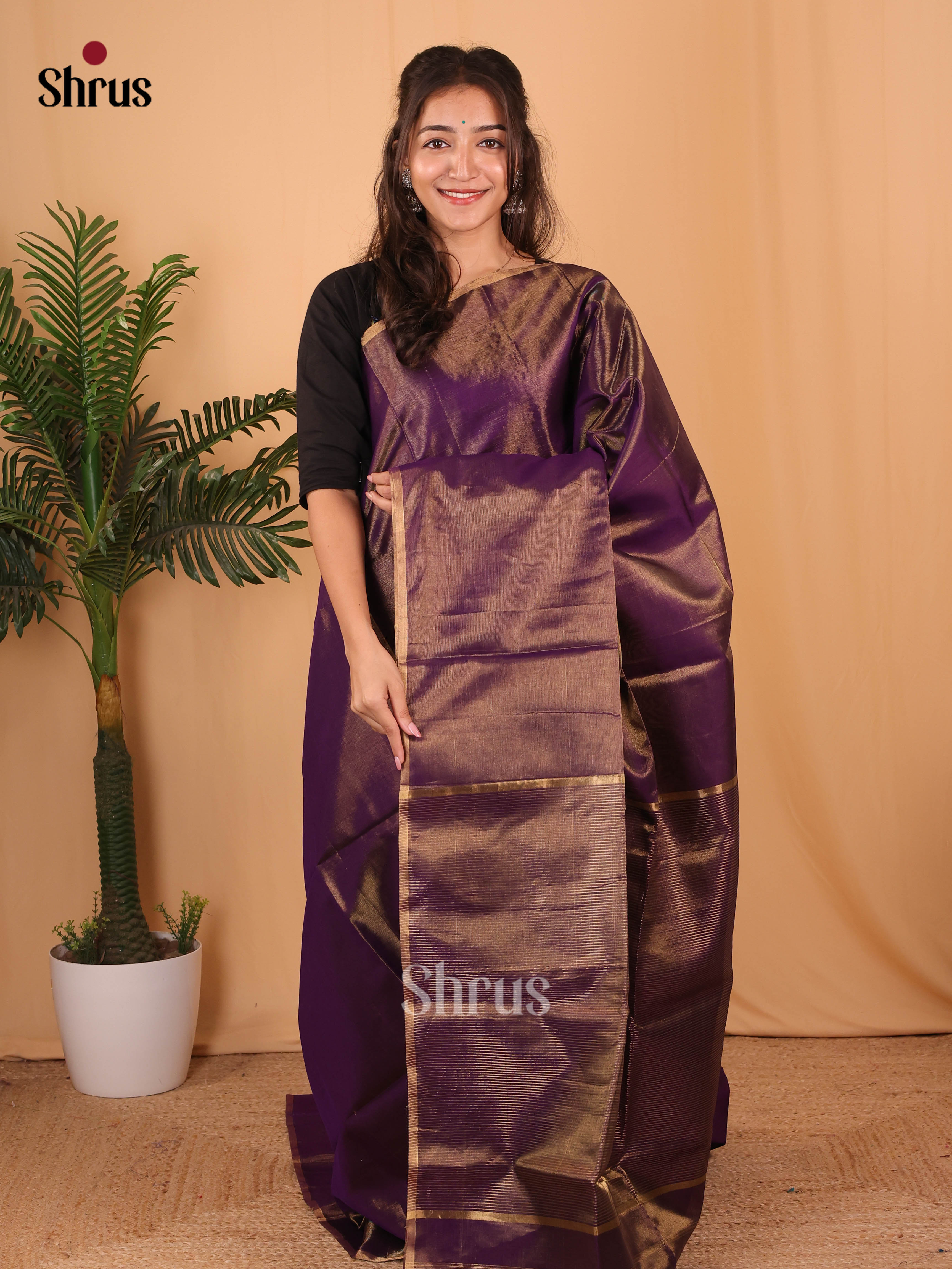 Violet(Single Tone)- Maheshwari silkcotton Saree - Shop on Shrus.com
