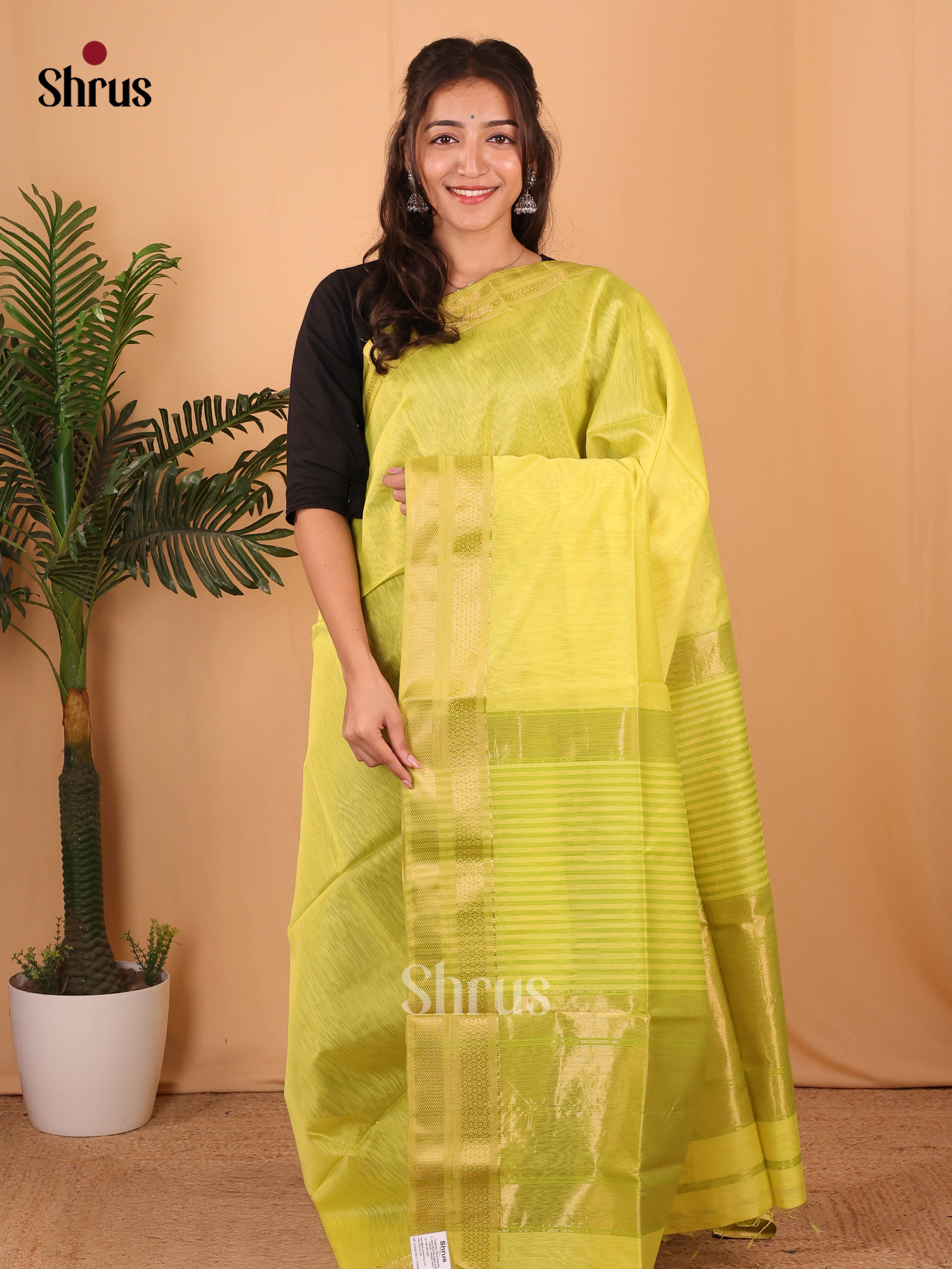 Lite Green(Single Tone)- Maheshwari silkcotton Saree - Shop on Shrus.com