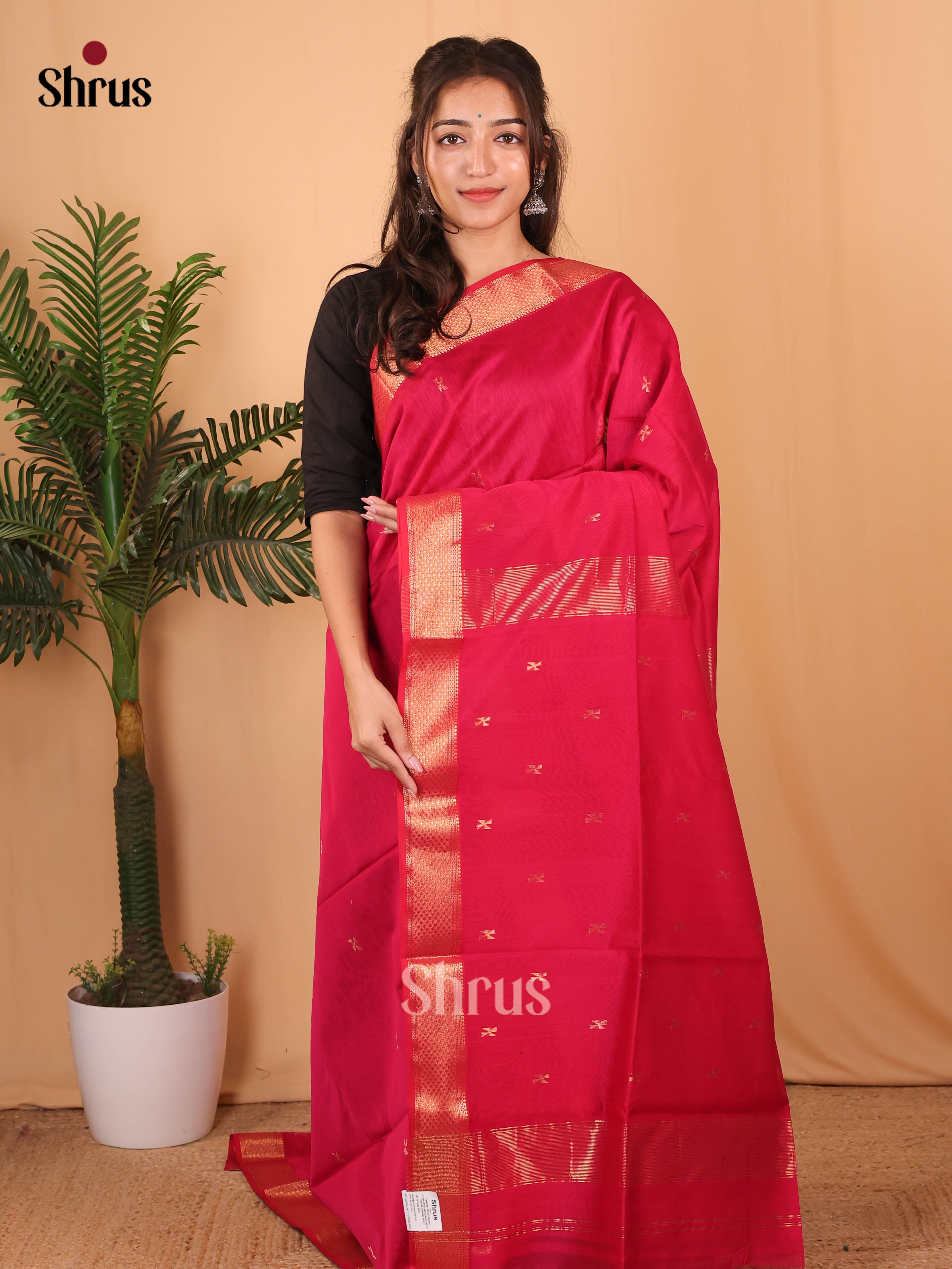 Pink(single Tone)- Maheshwari silkcotton Saree - Shop on Shrus.com