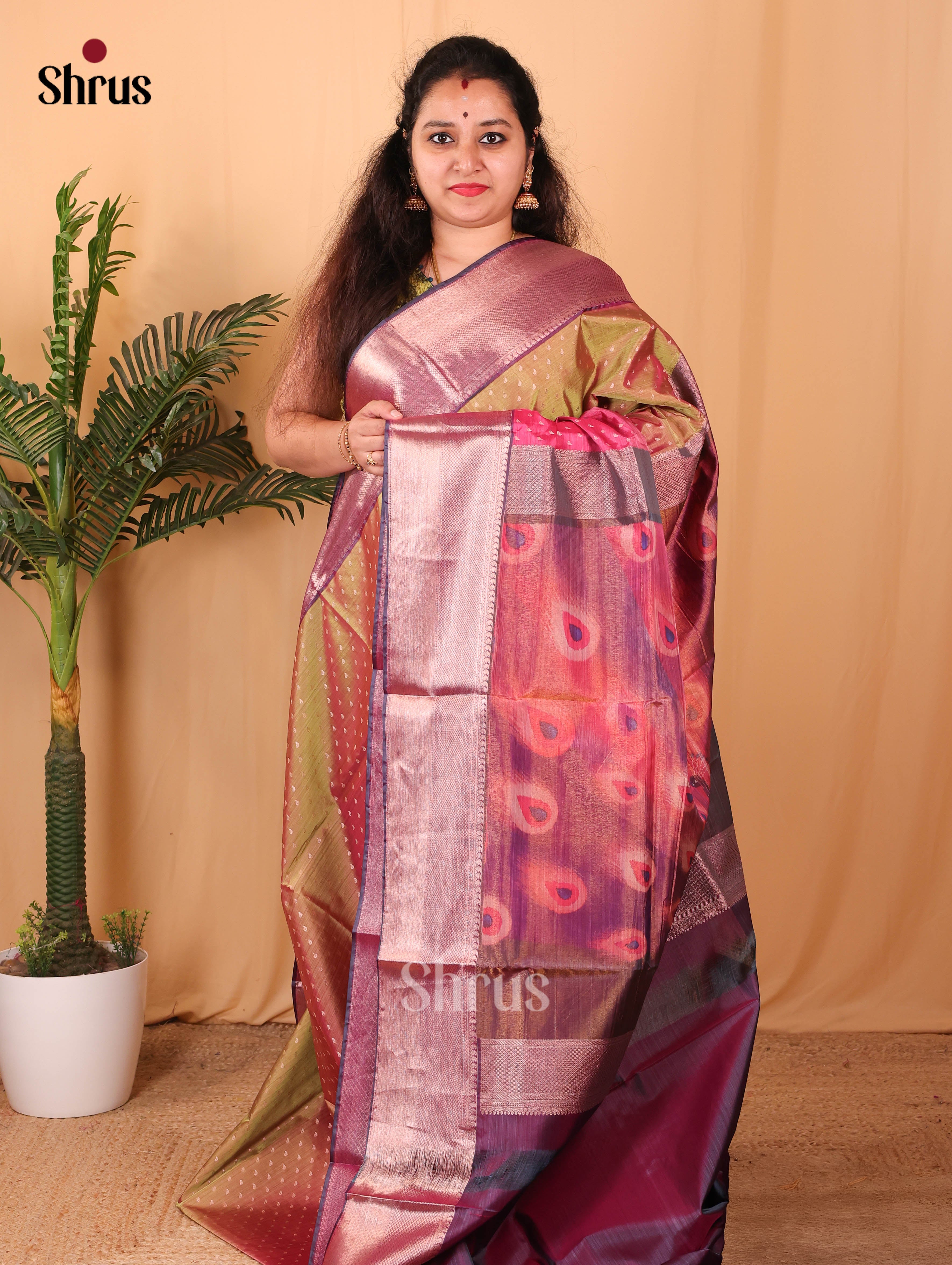 Green & Purple - Kanchipuram-halfpure Saree - Shop on Shrus.com