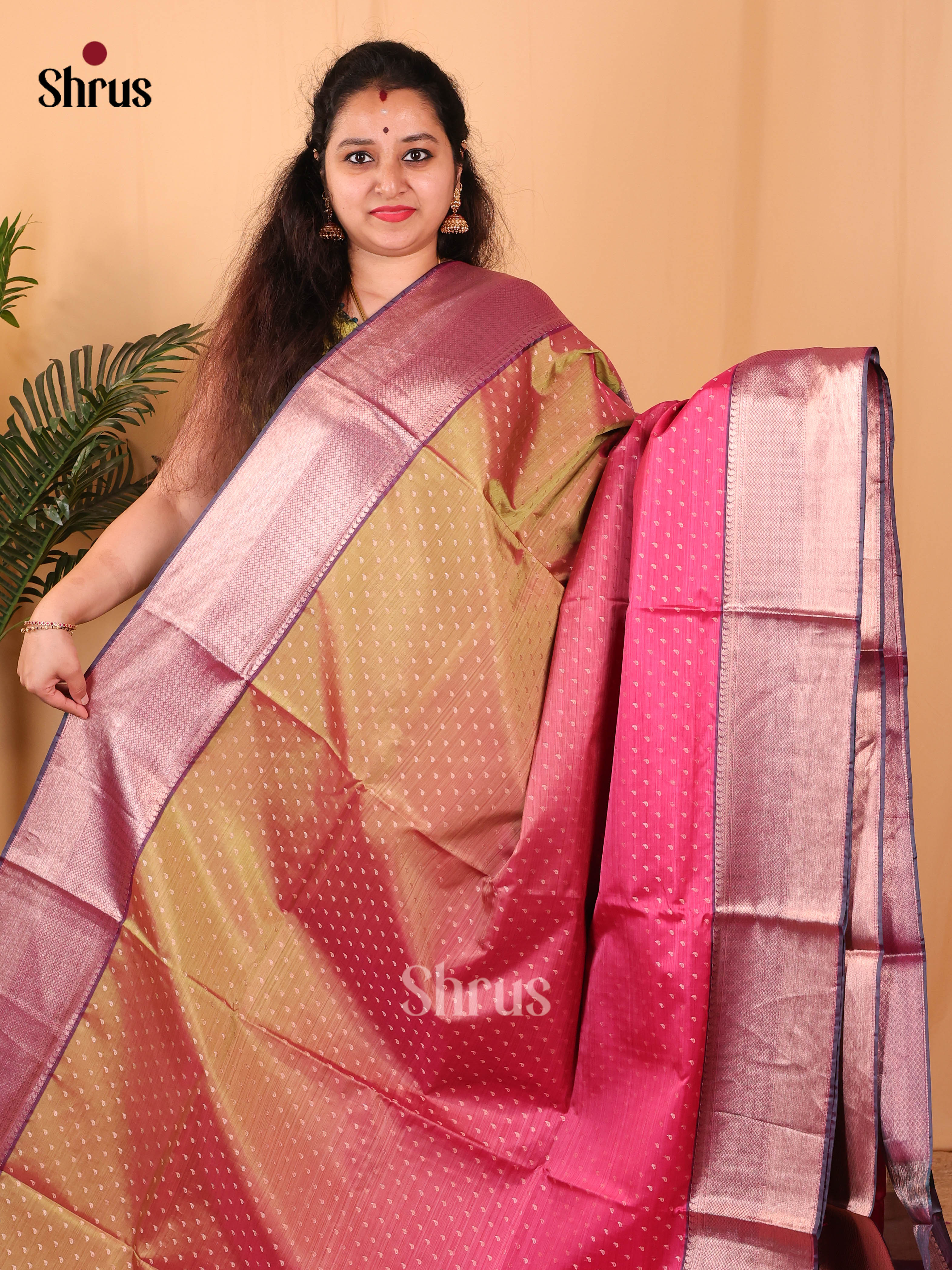 Green & Purple - Kanchipuram-halfpure Saree - Shop on Shrus.com