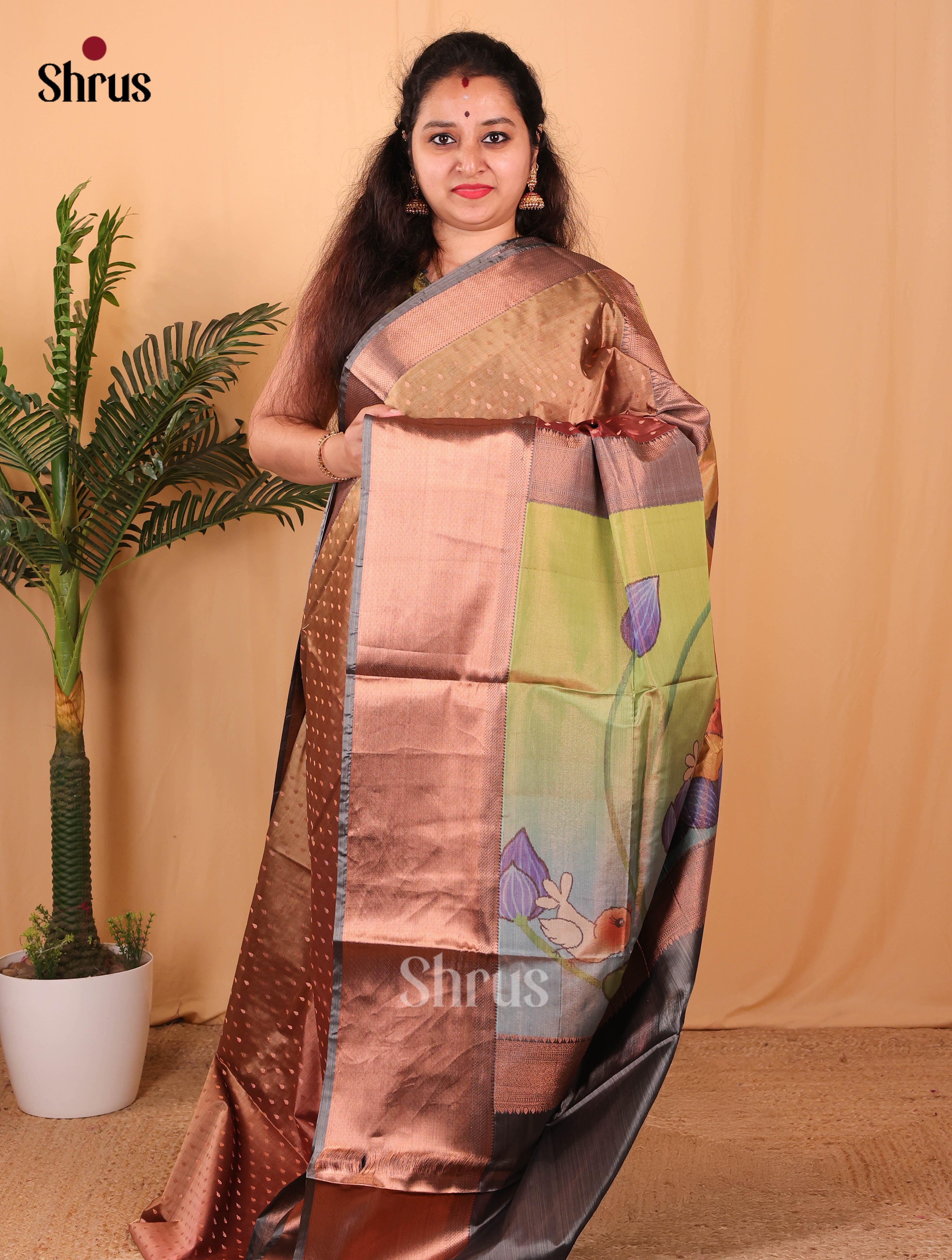 Brown & Maroon - Kanchipuram-halfpure Saree - Shop on Shrus.com