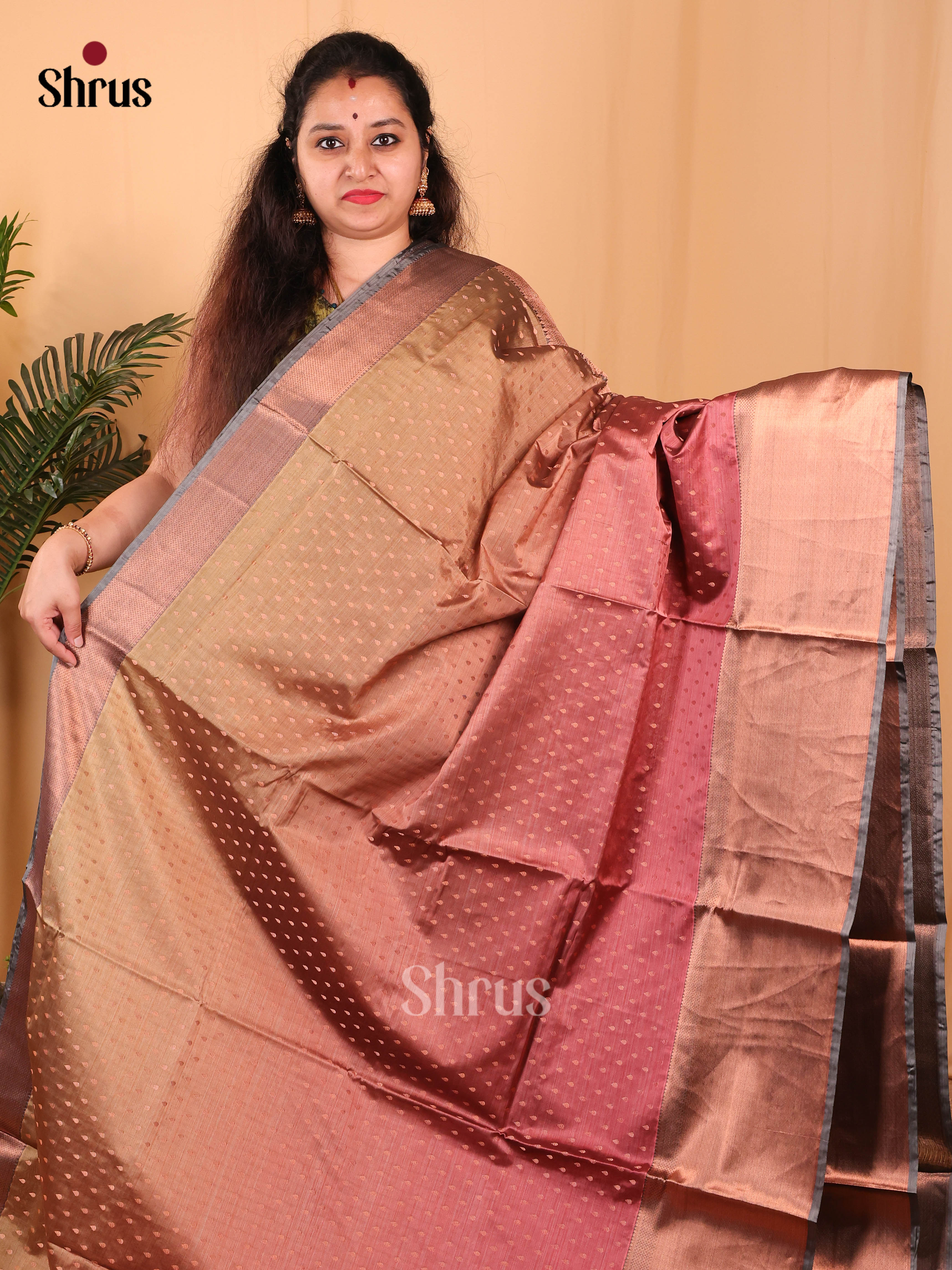 Brown & Maroon - Kanchipuram-halfpure Saree - Shop on Shrus.com