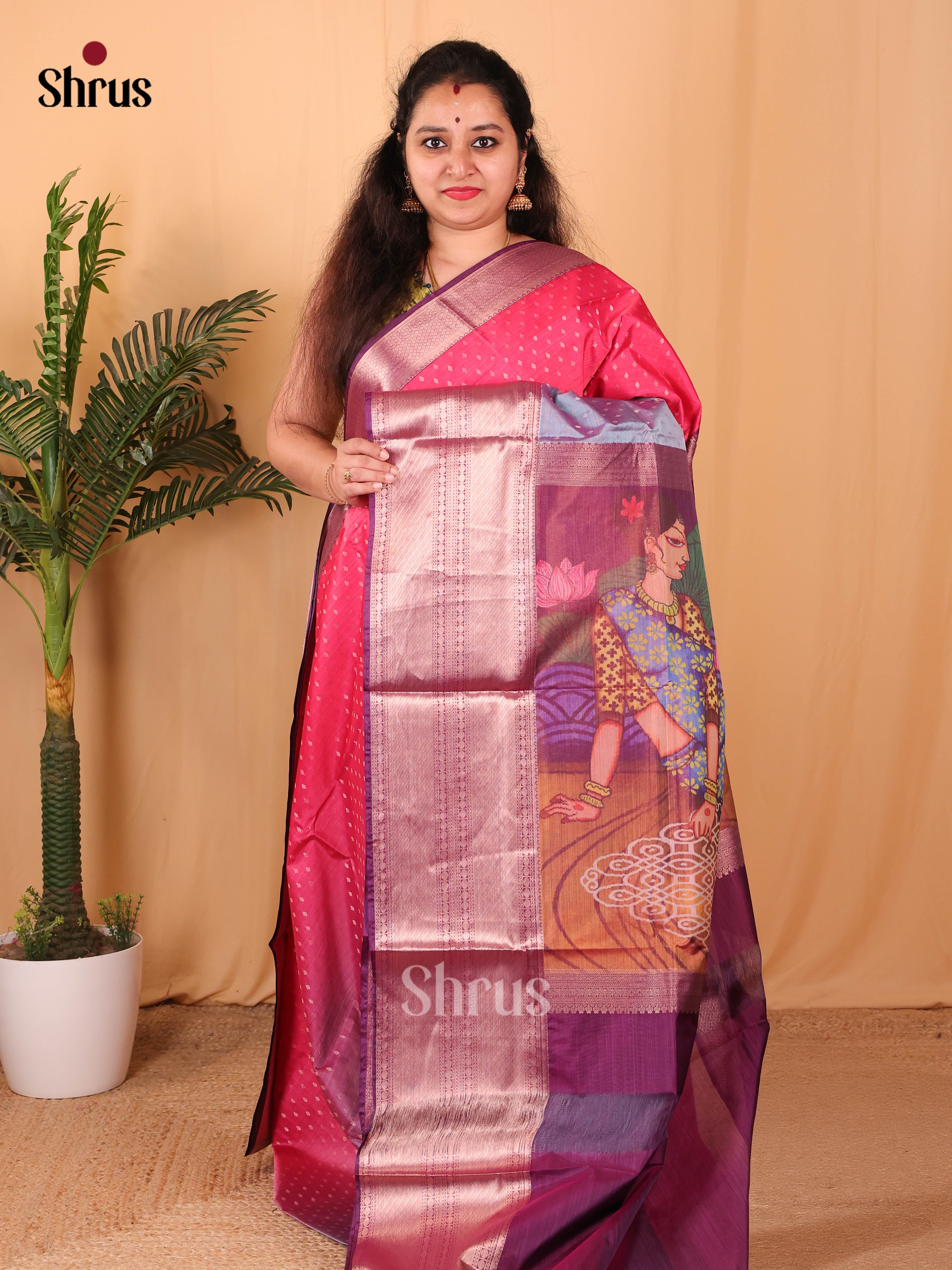 Pink & Purple- Kanchipuram-halfpure Saree - Shop on Shrus.com