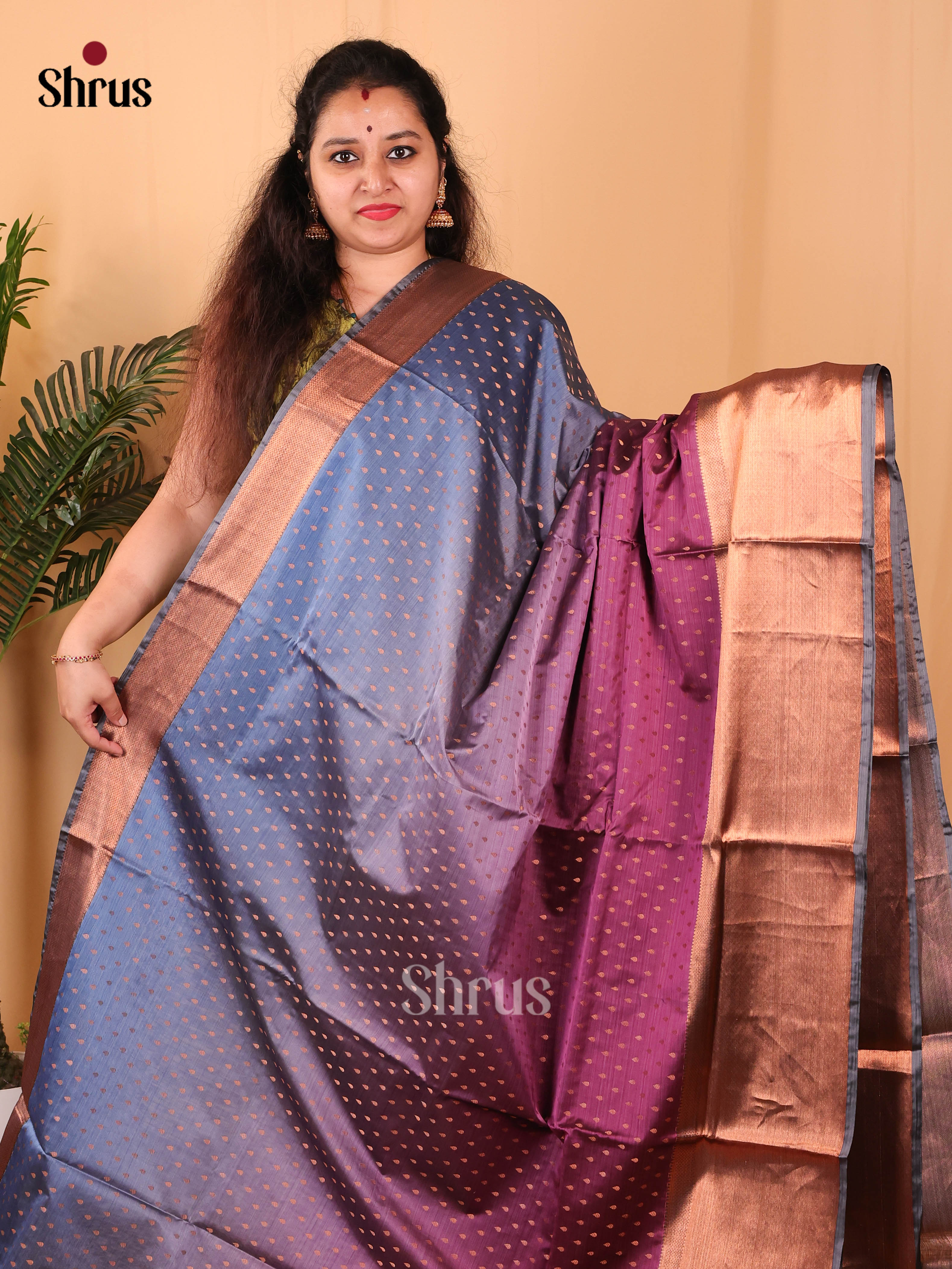 Blue & Maroon - Kanchipuram-halfpure Saree - Shop on Shrus.com
