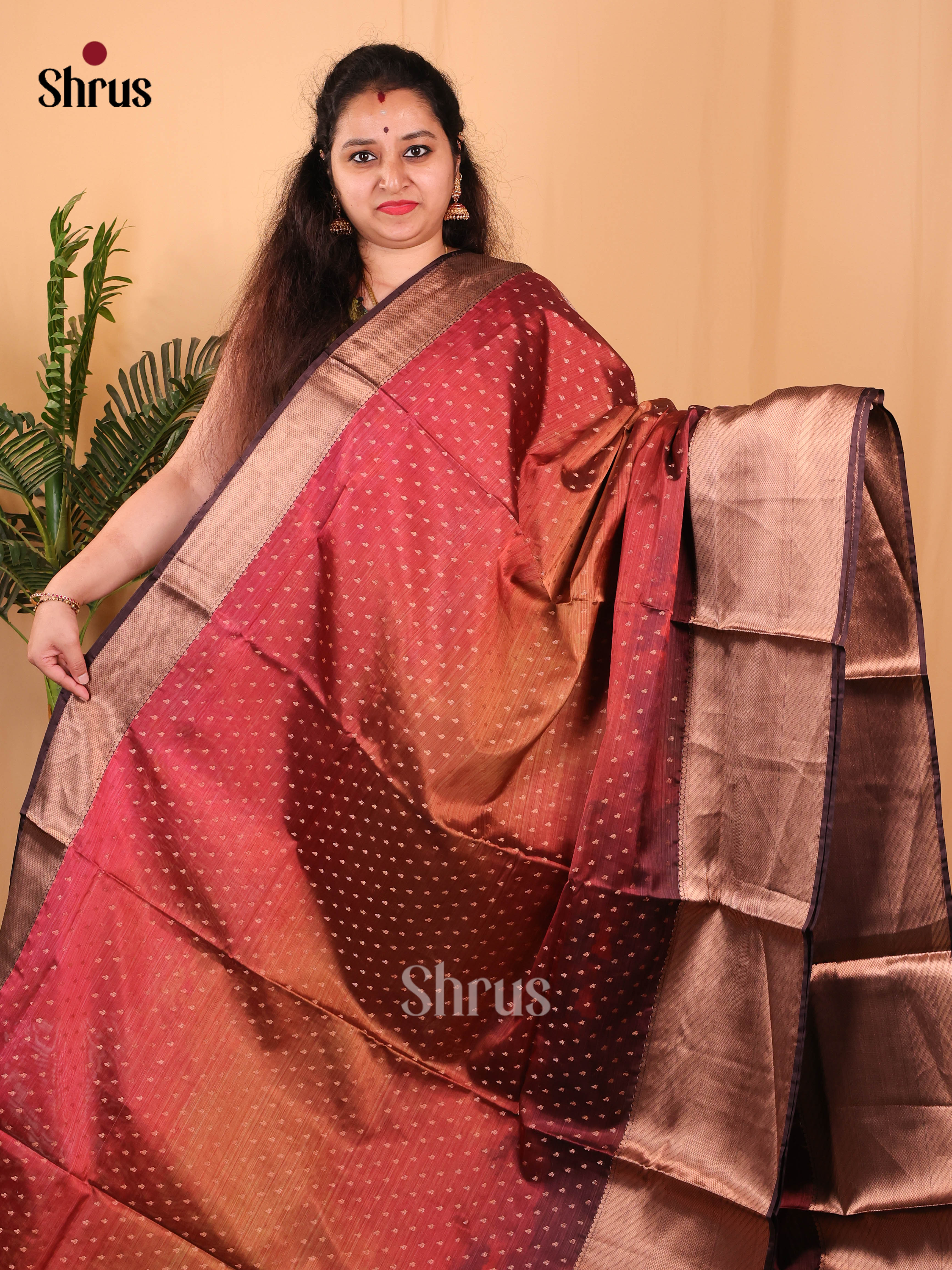 Red & Brown- Kanchipuram-halfpure Saree - Shop on Shrus.com