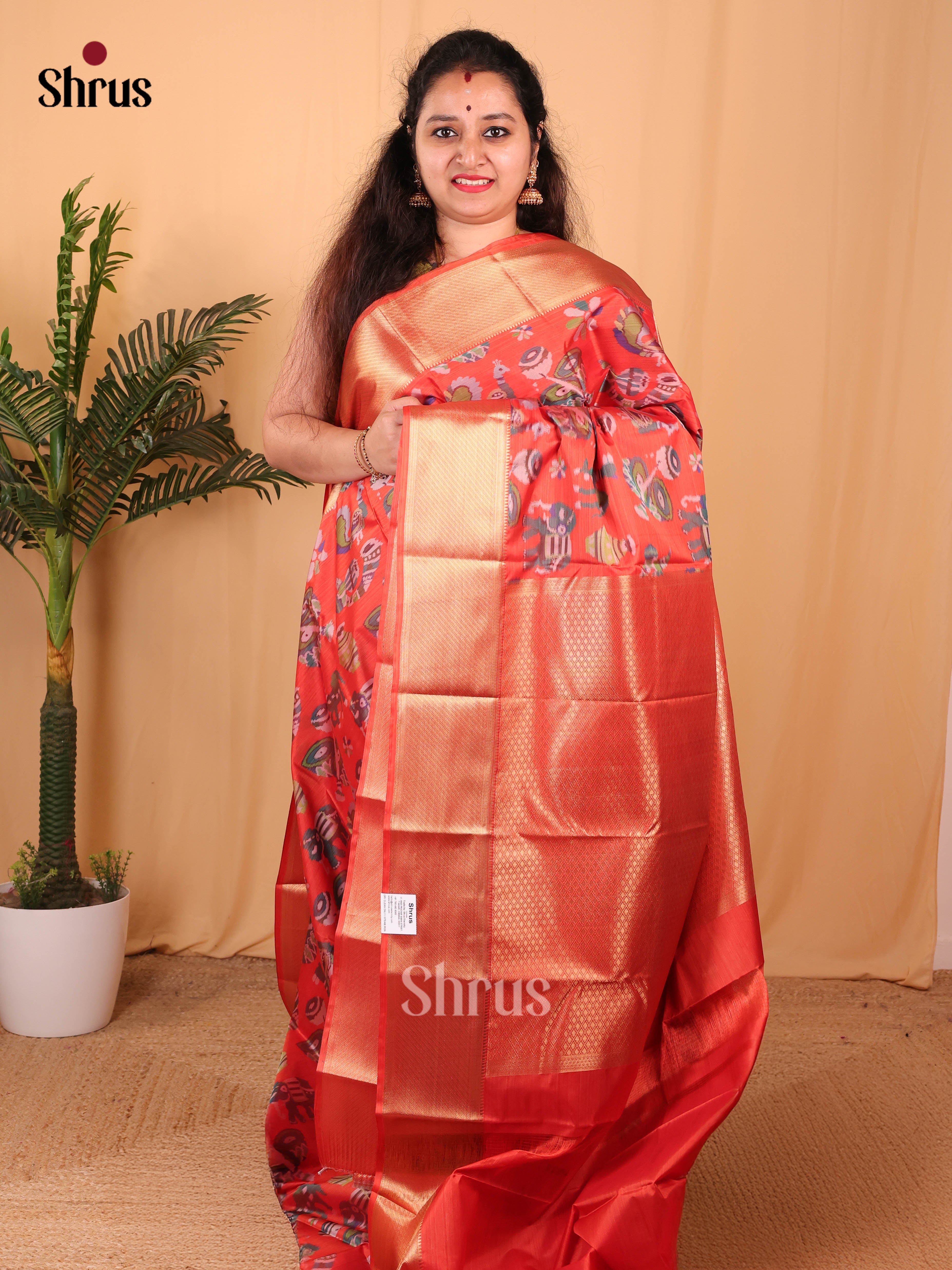 Red(Single Tone) - Kanchipuram-halfpure Saree - Shop on Shrus.com