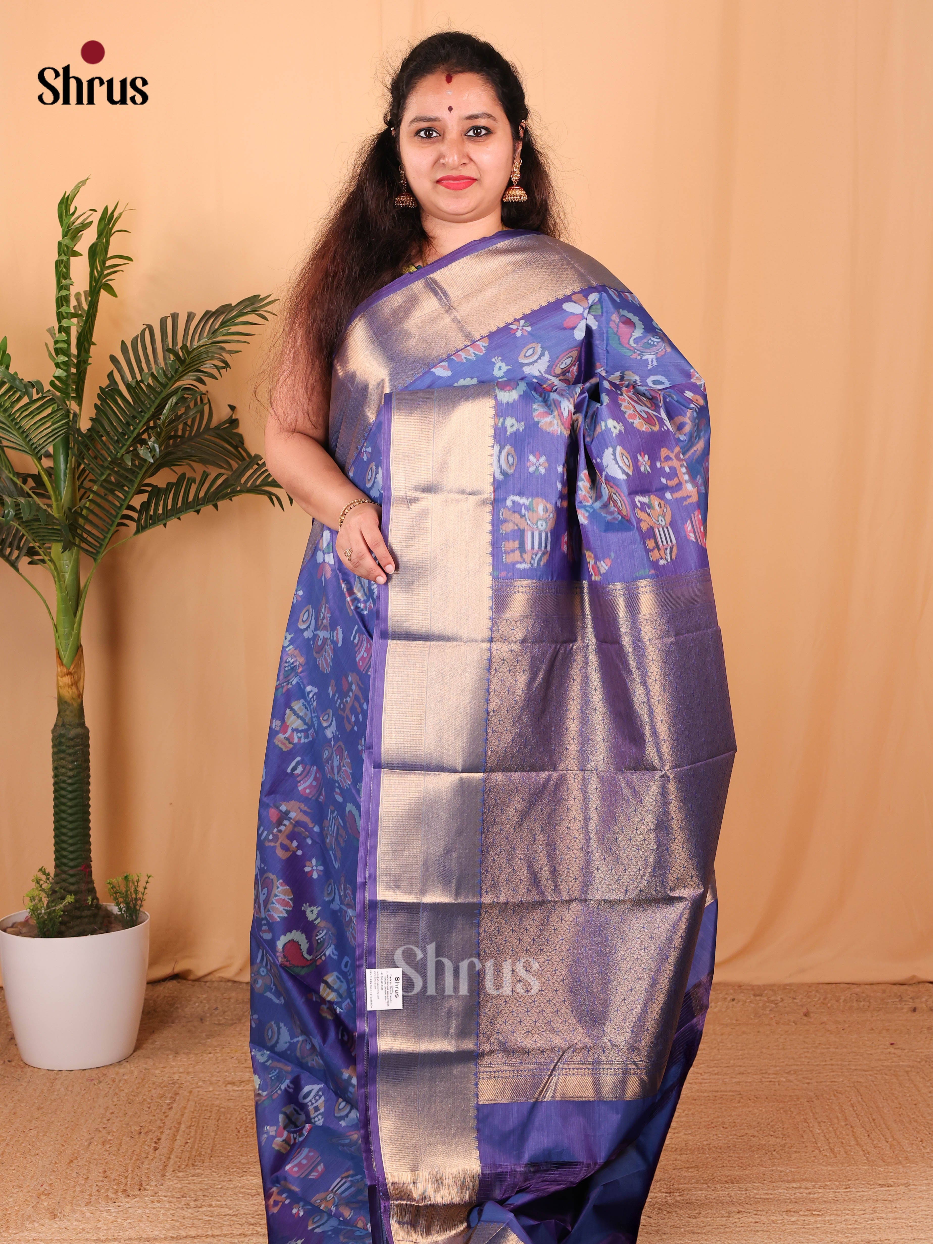Blue(single Tone) - Kanchipuram-halfpure Saree - Shop on Shrus.com