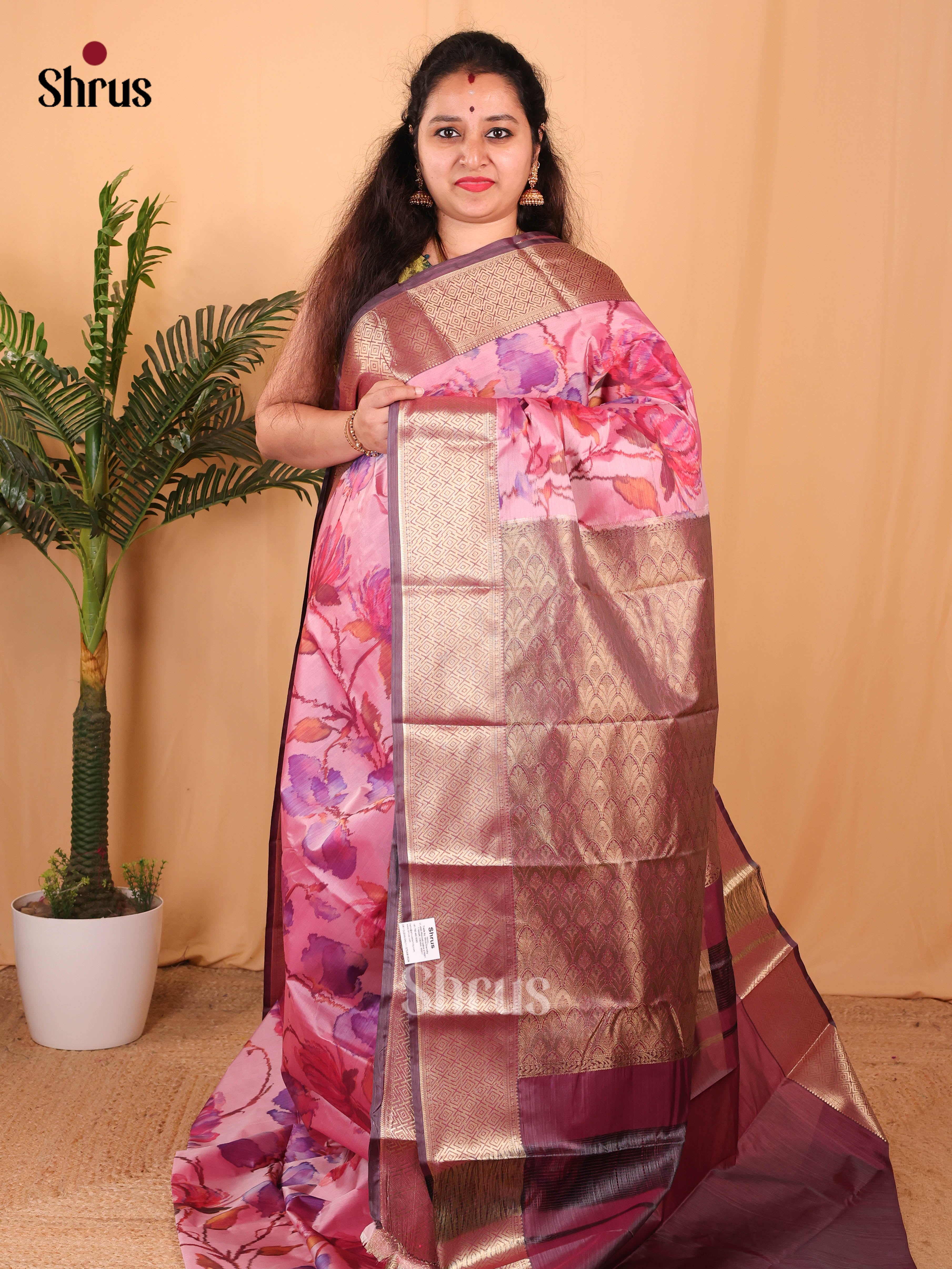 Pink & Maroon - Kanchipuram-halfpure Saree - Shop on Shrus.com
