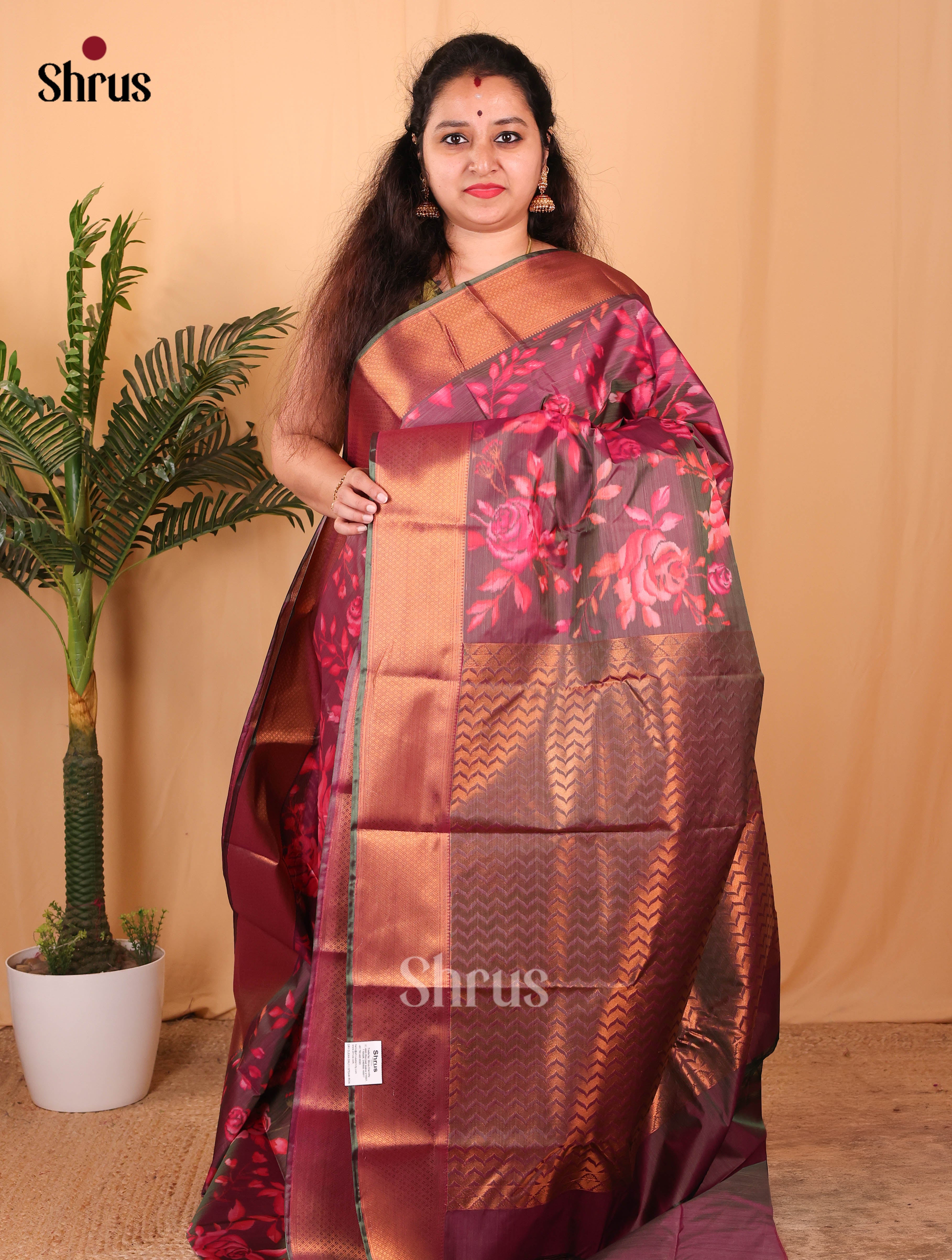 Purple - Kanchipuram-halfpure Saree - Shop on Shrus.com
