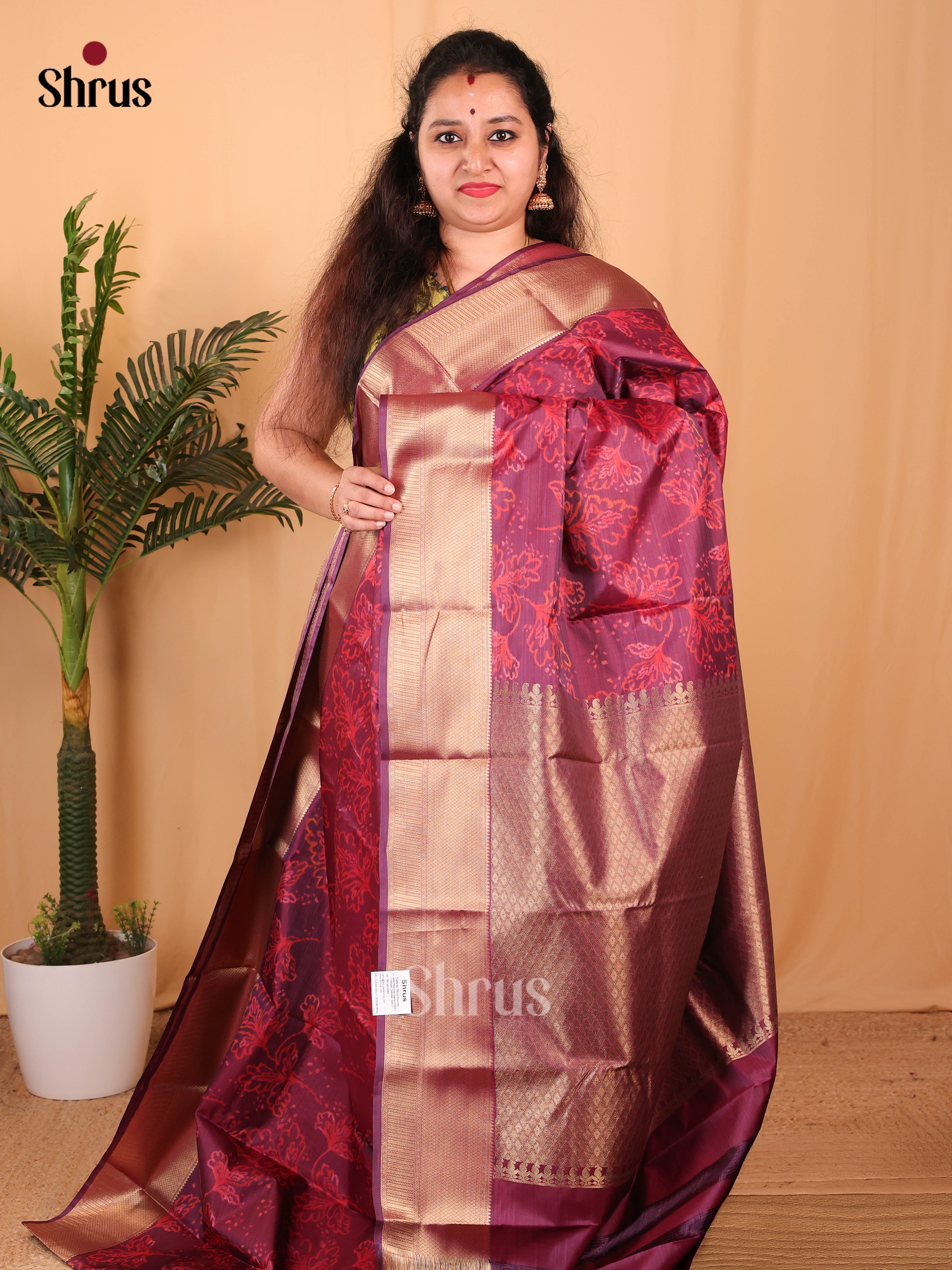 Red & Purple - Kanchipuram-halfpure Saree - Shop on Shrus.com