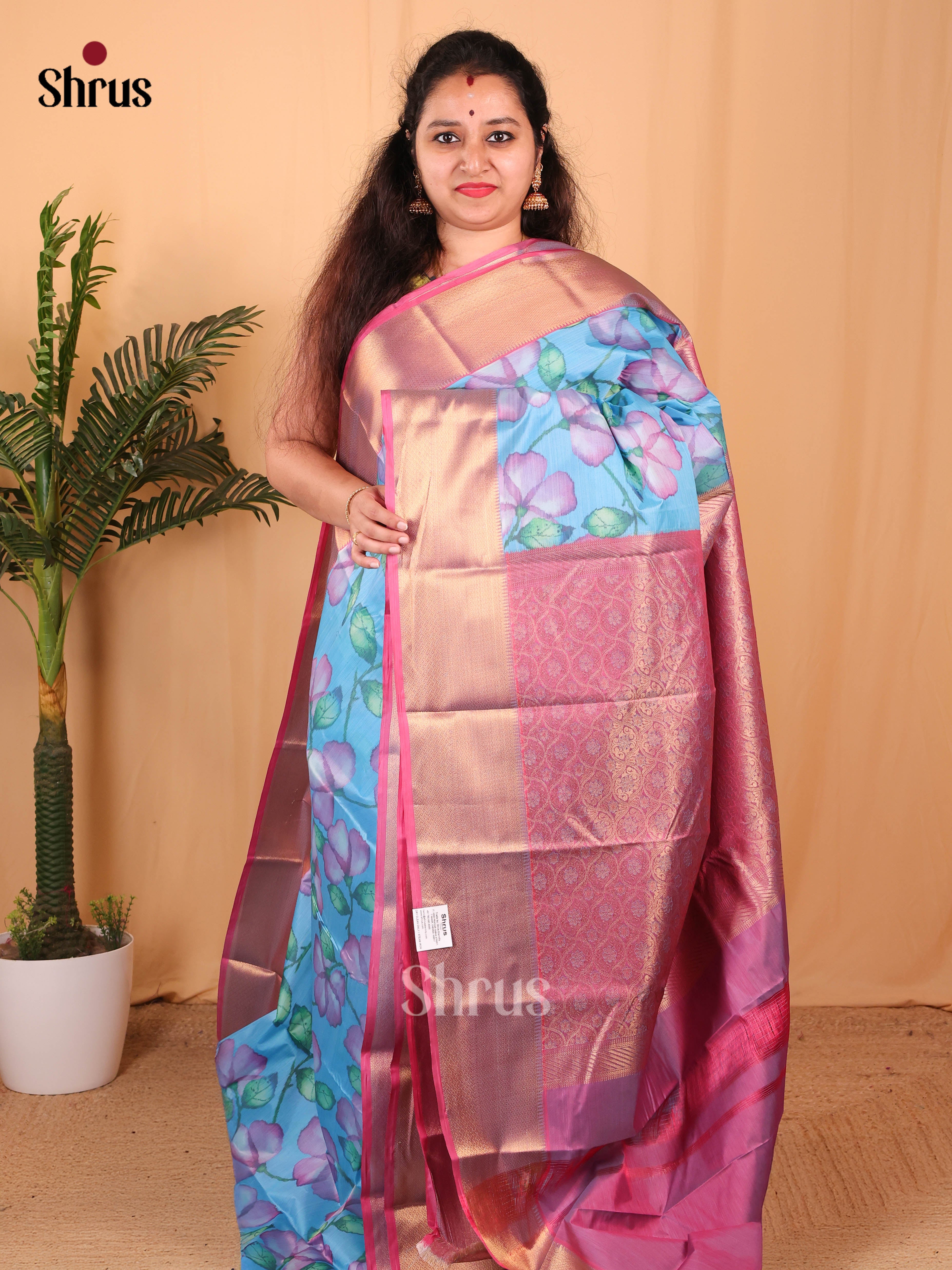 Blue & Purple - Kanchipuram-halfpure Saree - Shop on Shrus.com