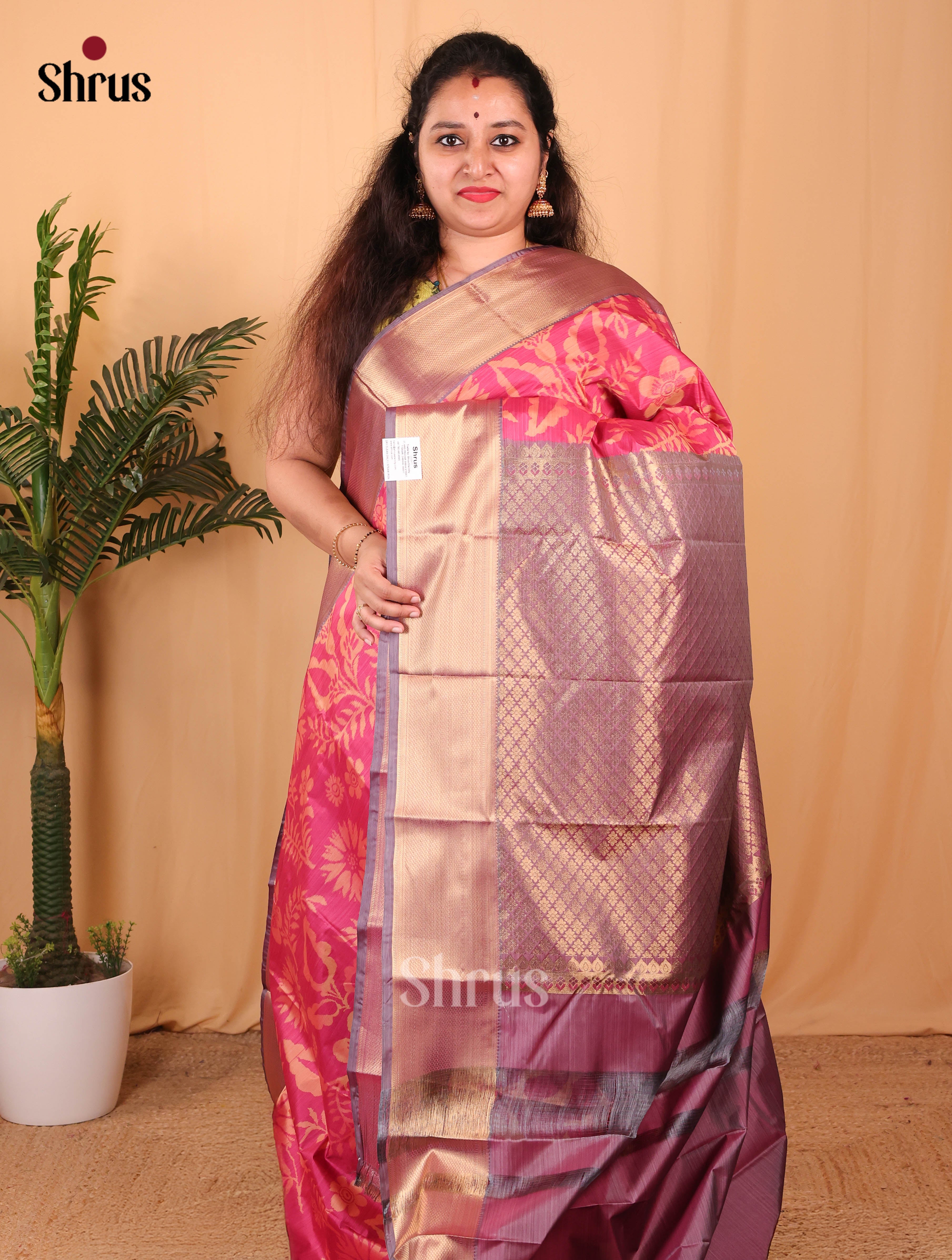 Pink & Purple- Kanchipuram-halfpure Saree - Shop on Shrus.com