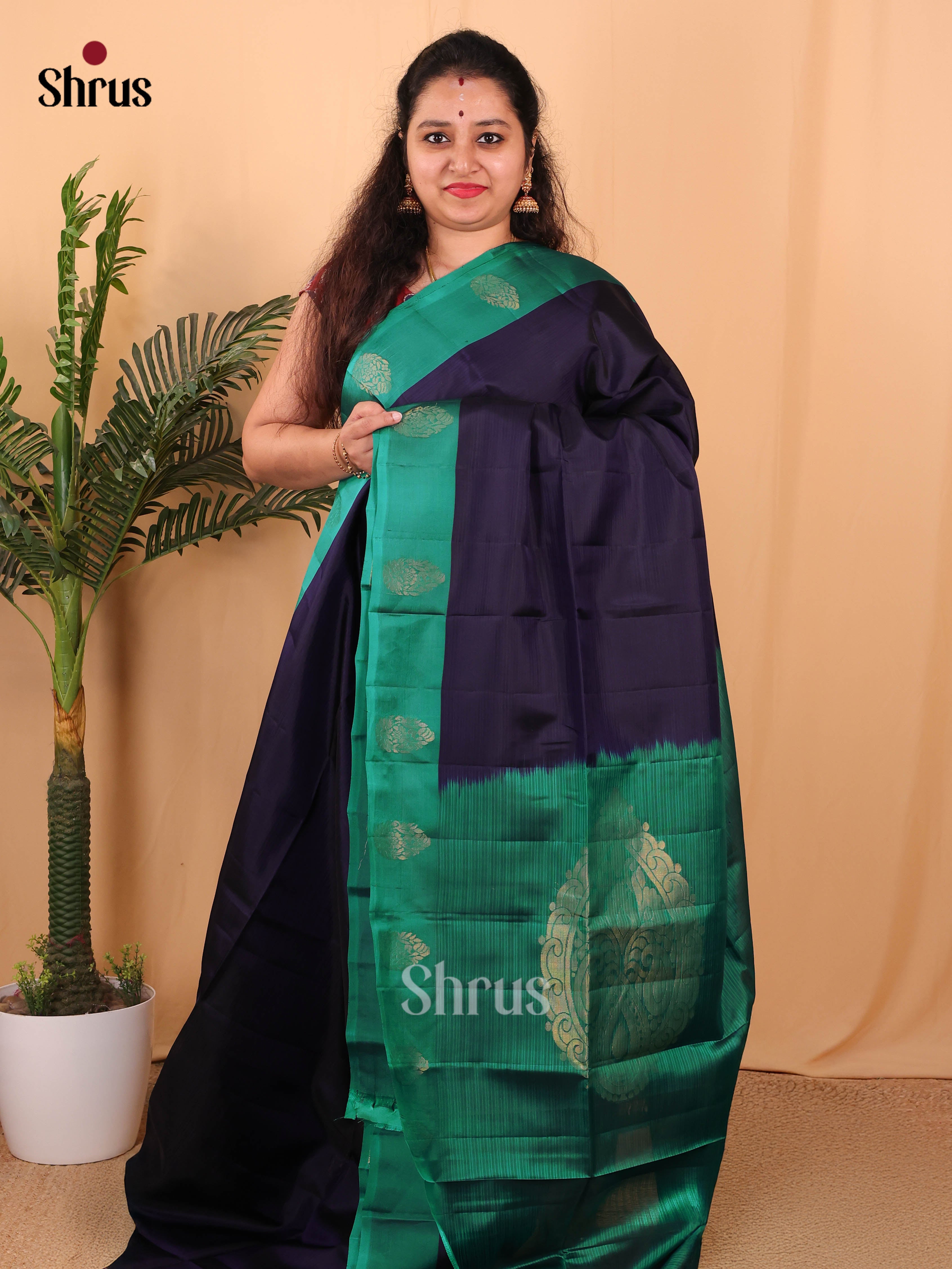 Blue & Green - Softsilk-halfpure Saree - Shop on Shrus.com