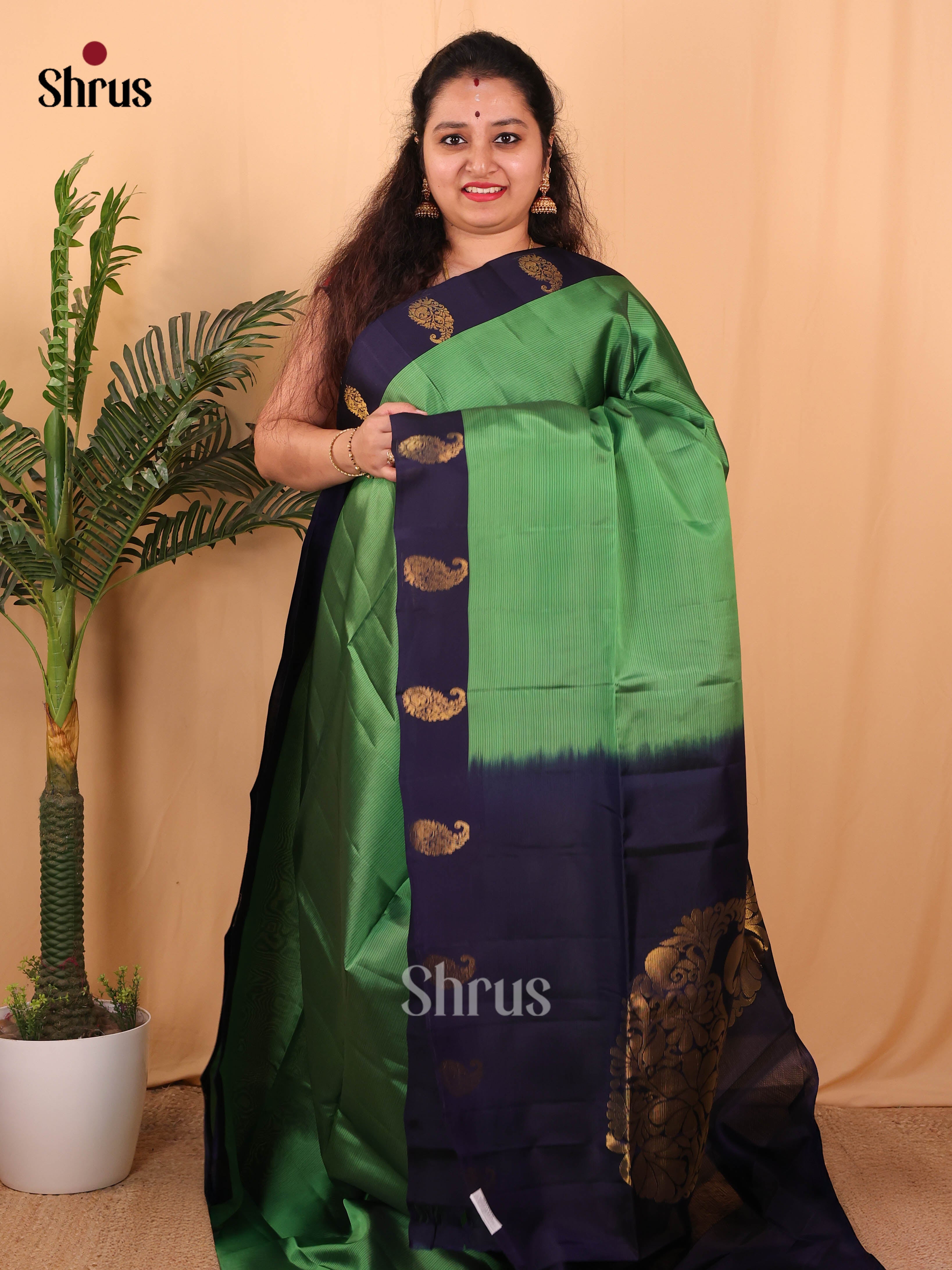 Green & Violet - Softsilk-halfpure Saree - Shop on Shrus.com