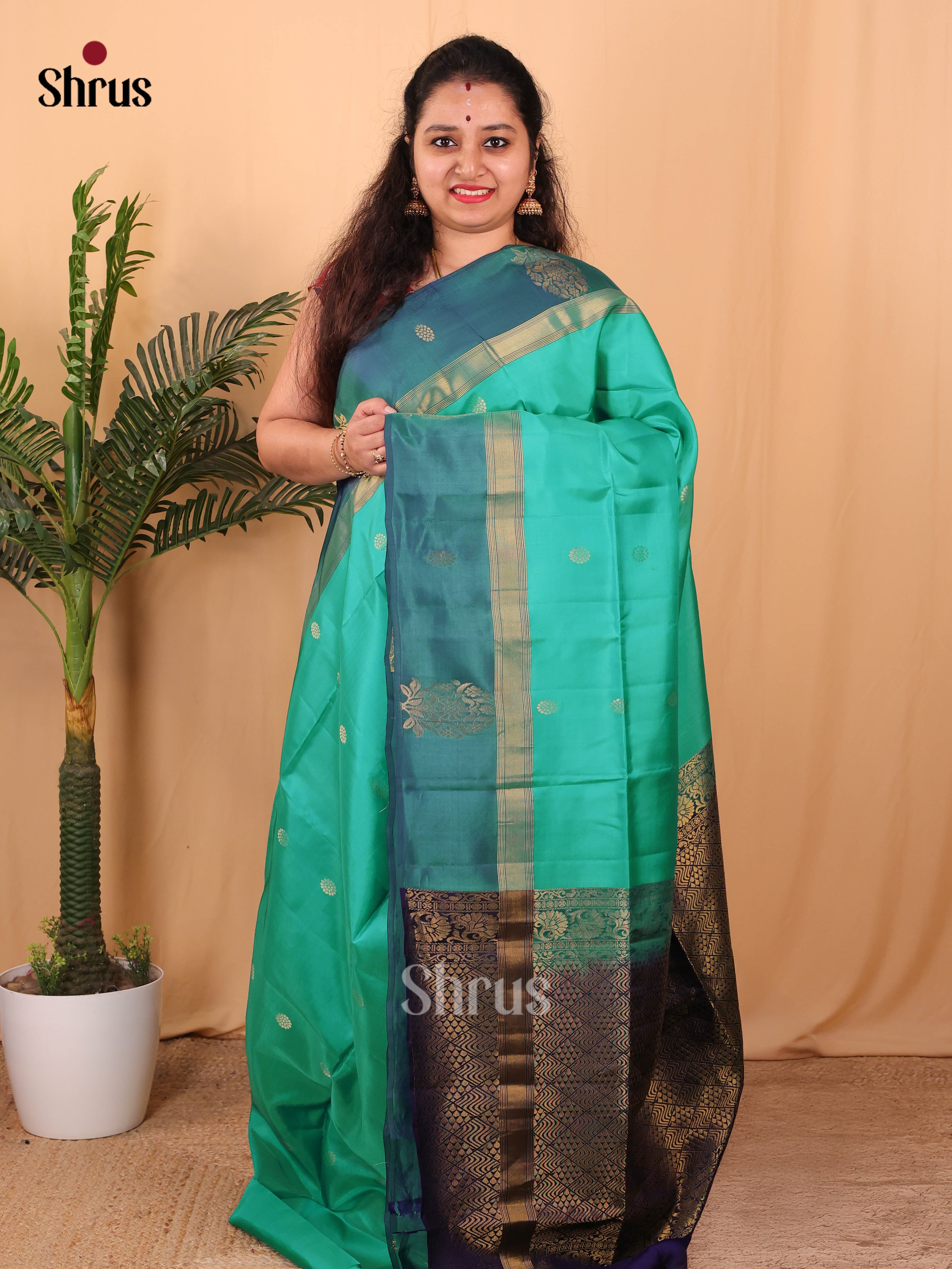 Green & Violet - Softsilk-halfpure Saree - Shop on Shrus.com