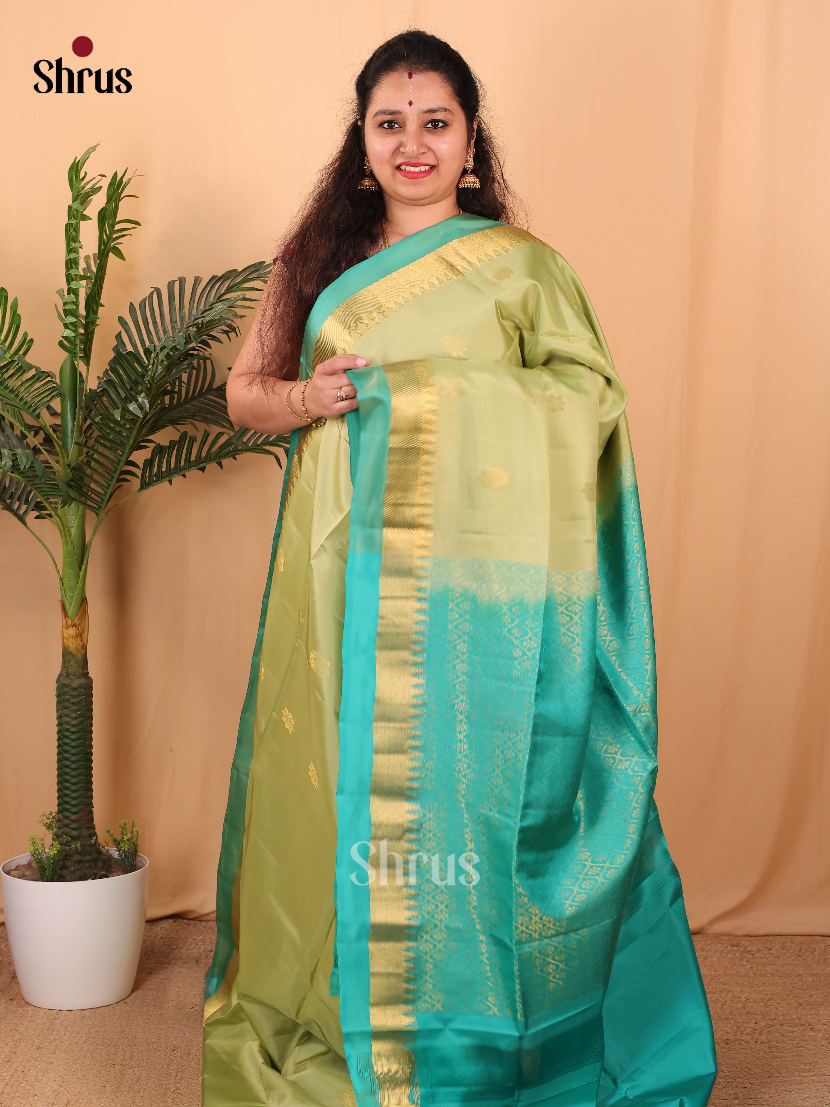 Pista Green & Teal- Softsilk-halfpure Saree - Shop on Shrus.com