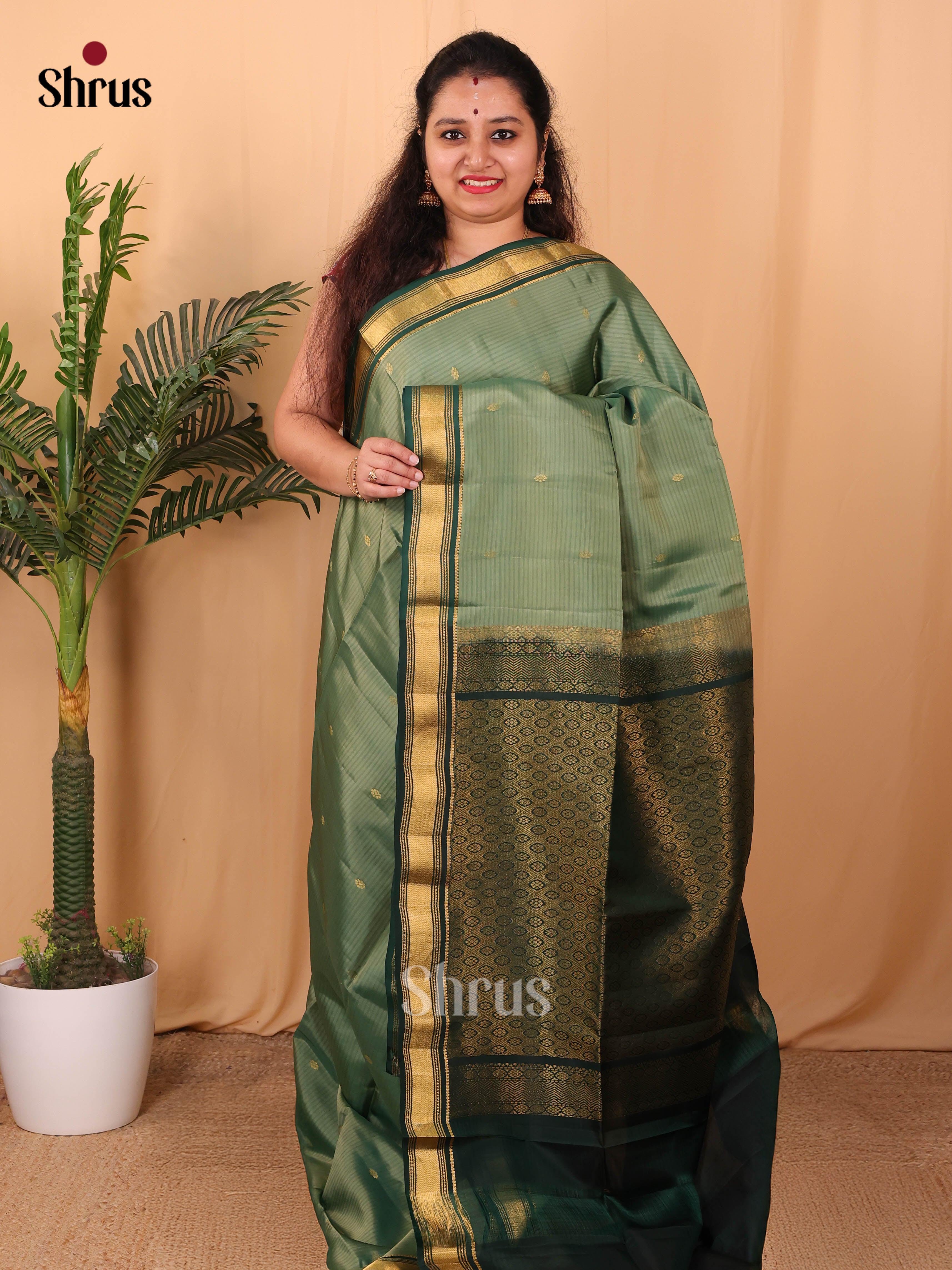 pastel Green & Green - Softsilk-halfpure Saree - Shop on Shrus.com