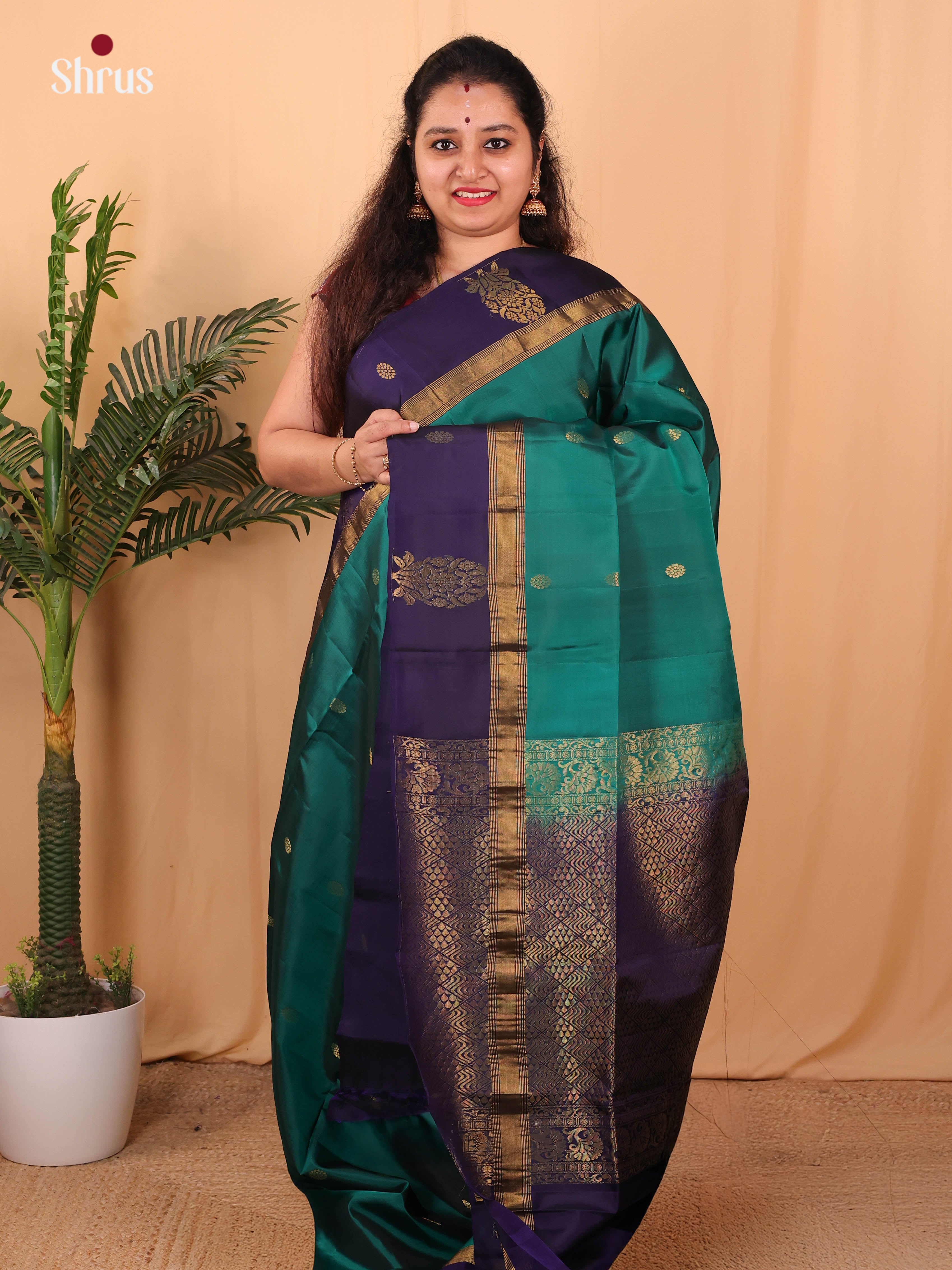 Green & Violet - Softsilk-halfpure Saree - Shop on Shrus.com