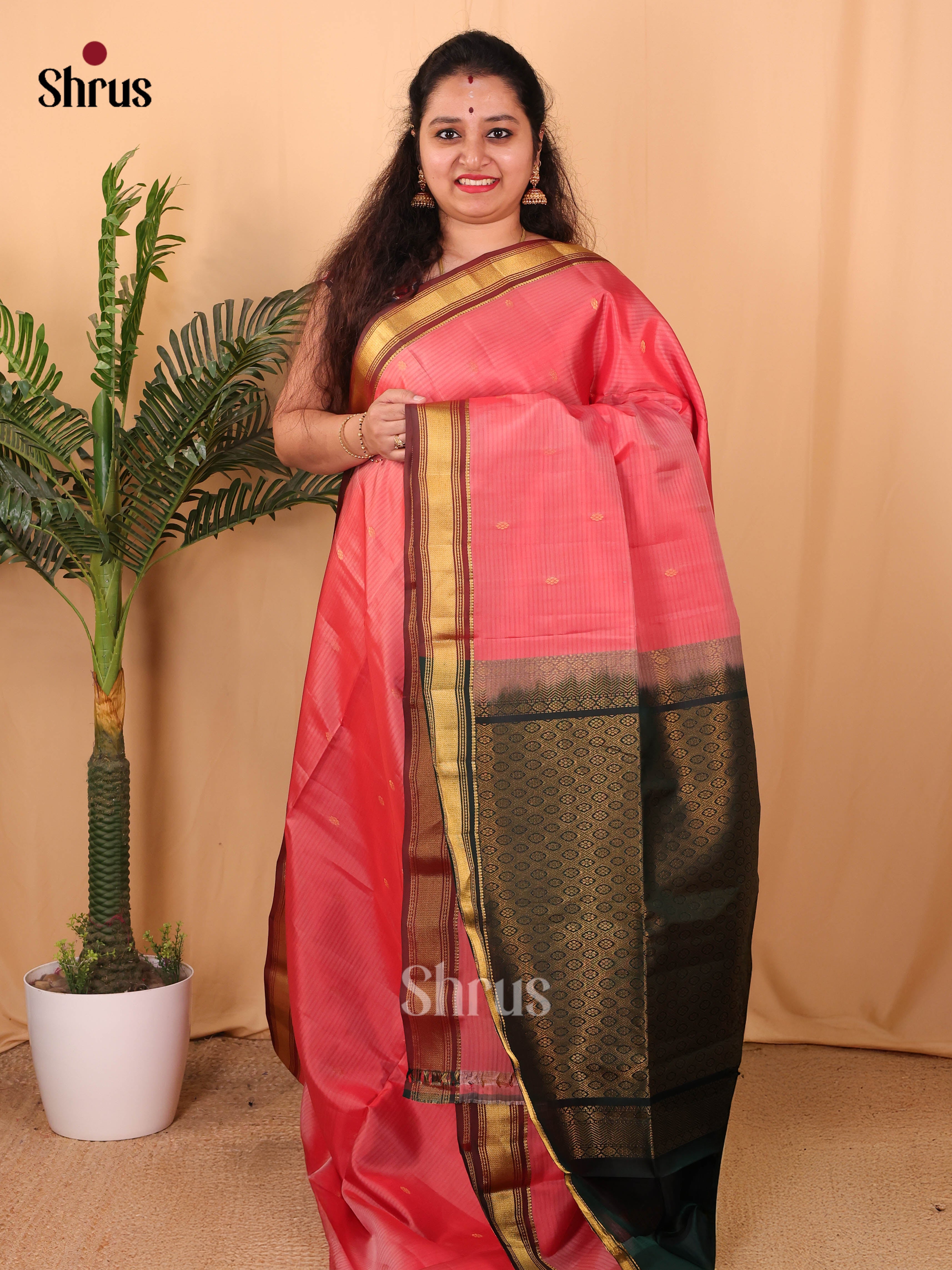 Pink & Green - Softsilk-halfpure Saree - Shop on Shrus.com