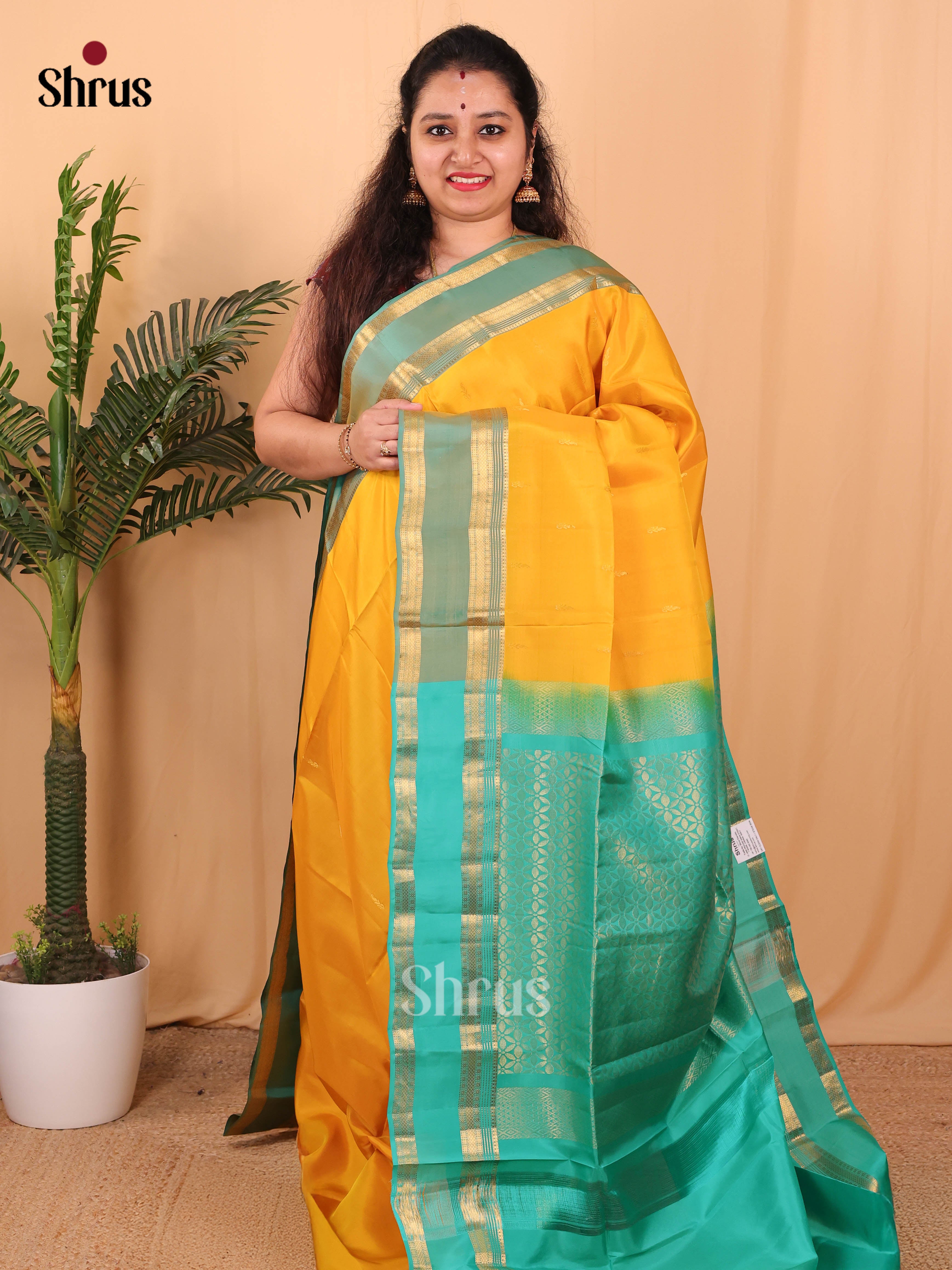 Yellow & Green - Softsilk-halfpure Saree - Shop on Shrus.com