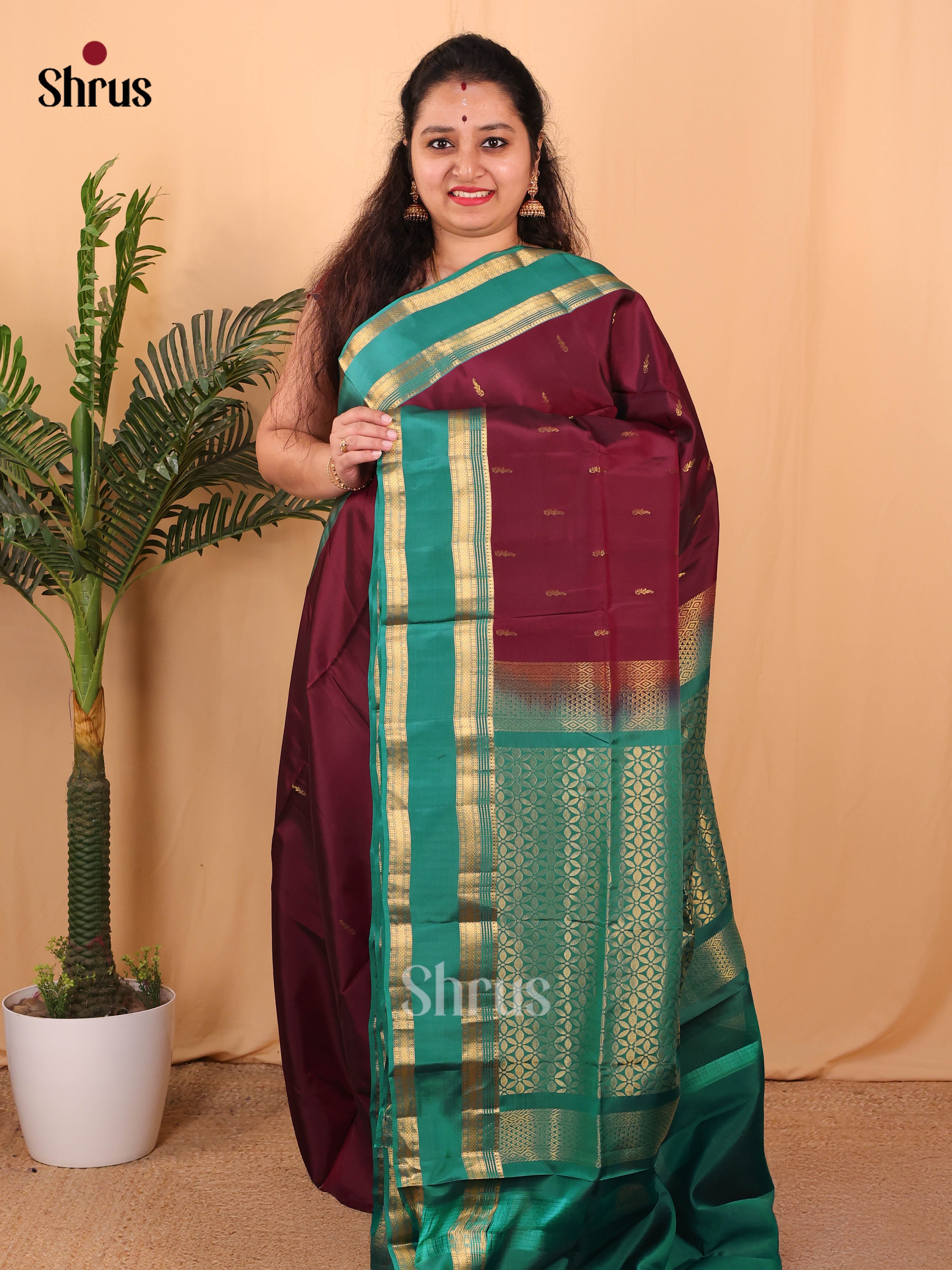 Maroon & Green - Softsilk-halfpure Saree - Shop on Shrus.com