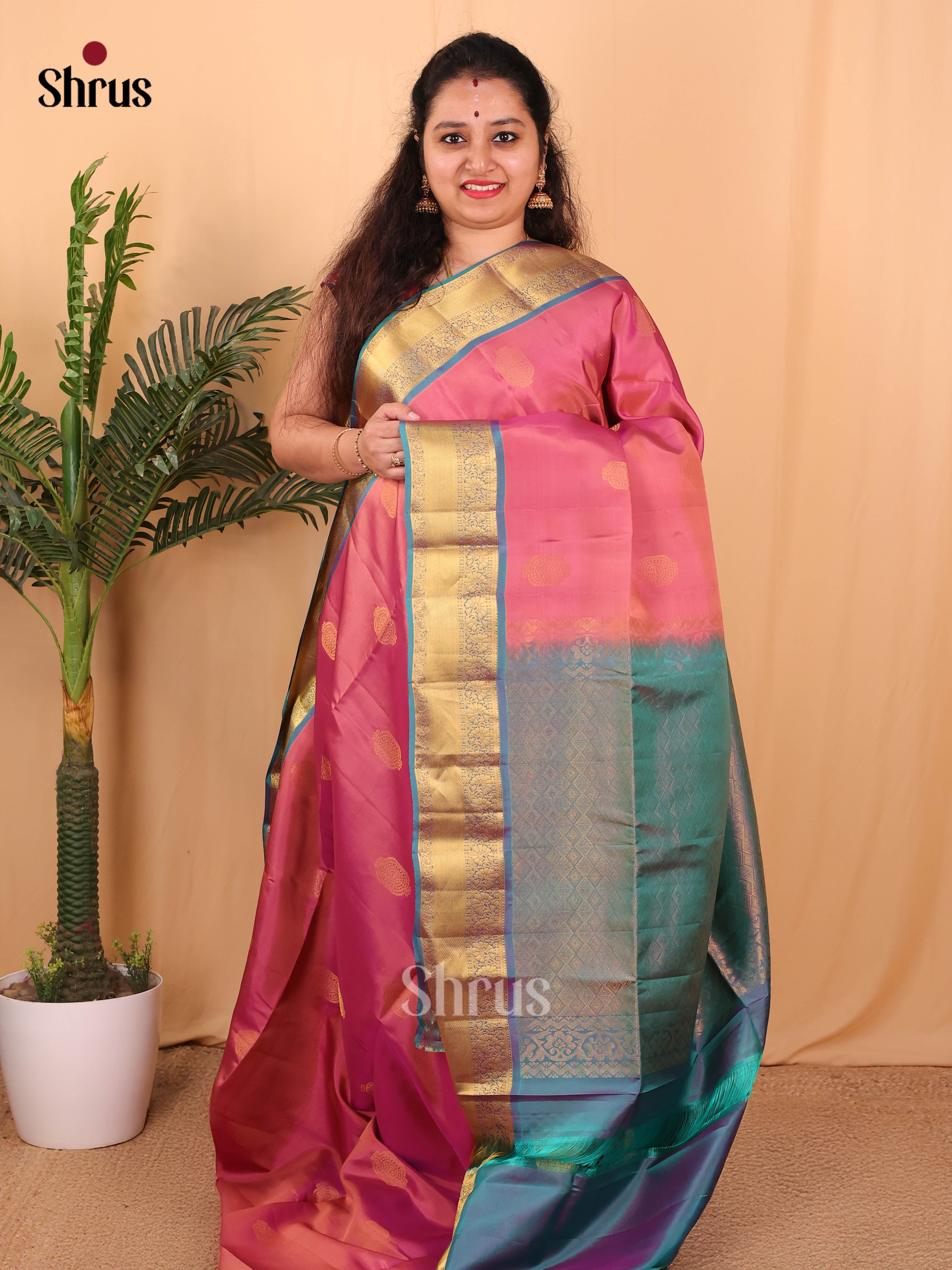Pink & Blue - Softsilk-halfpure Saree - Shop on Shrus.com