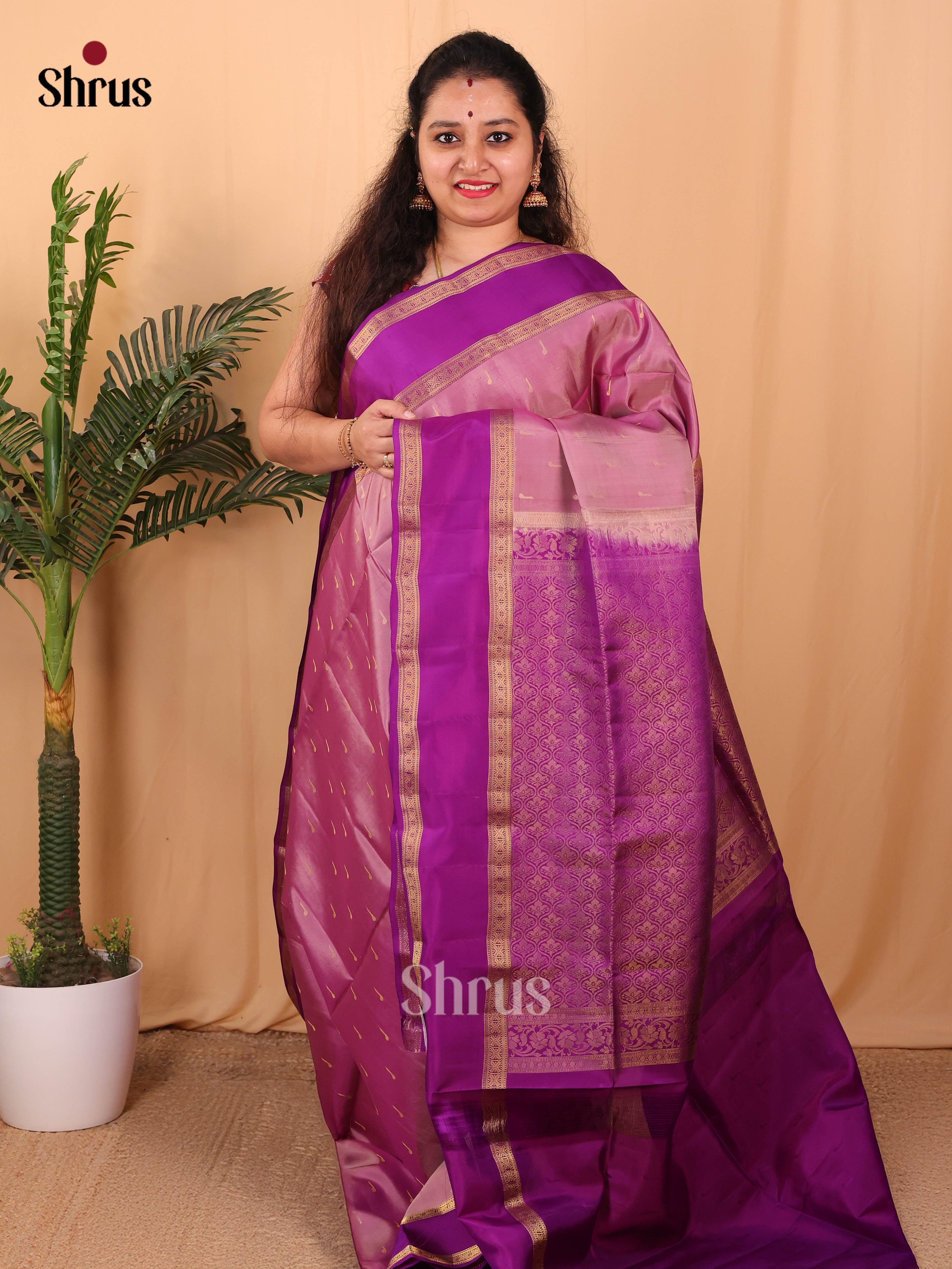 Lotus Pink & Purple - Softsilk-halfpure Saree - Shop on Shrus.com