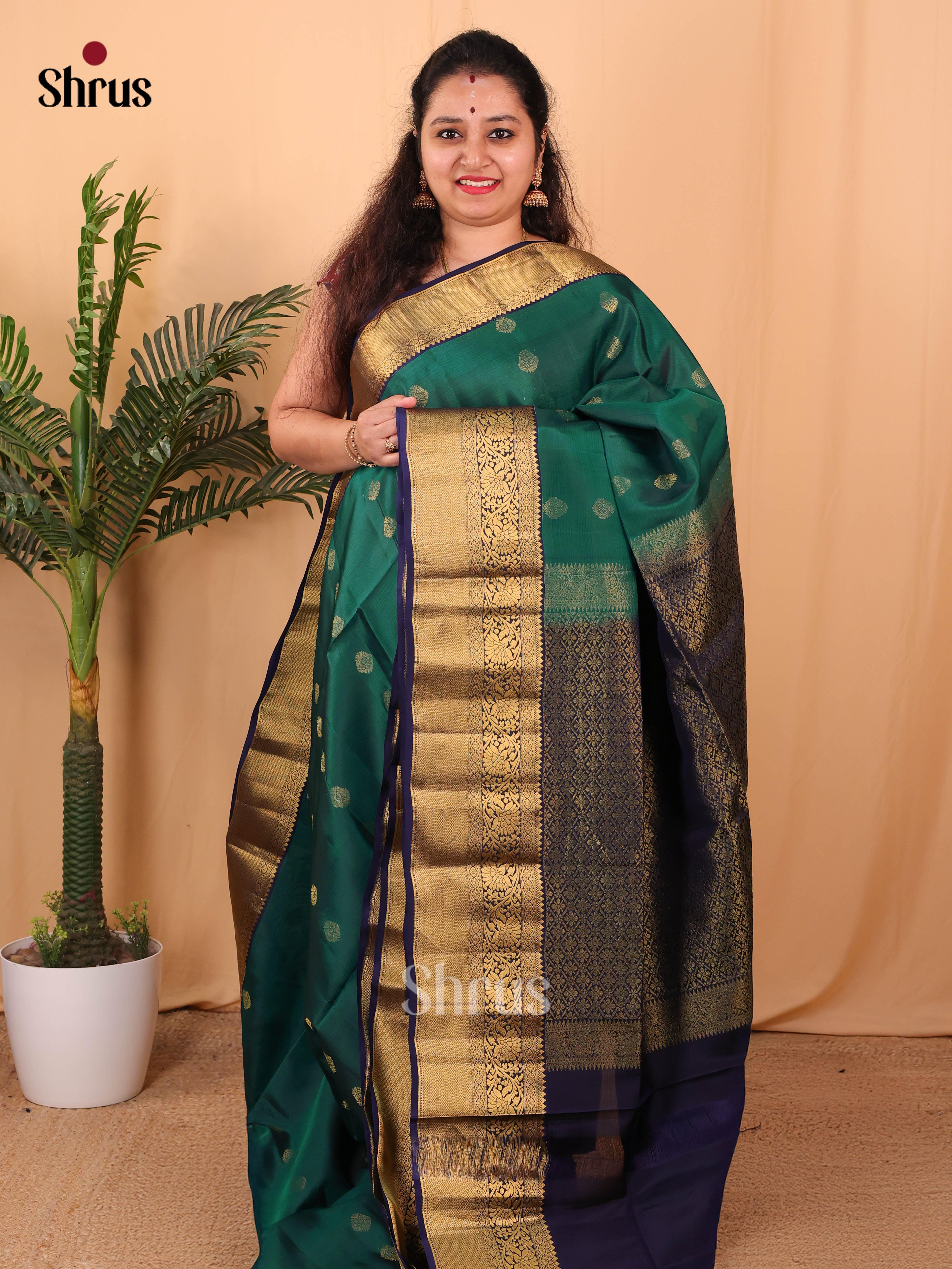 Green & Blue- Softsilk-halfpure Saree - Shop on Shrus.com
