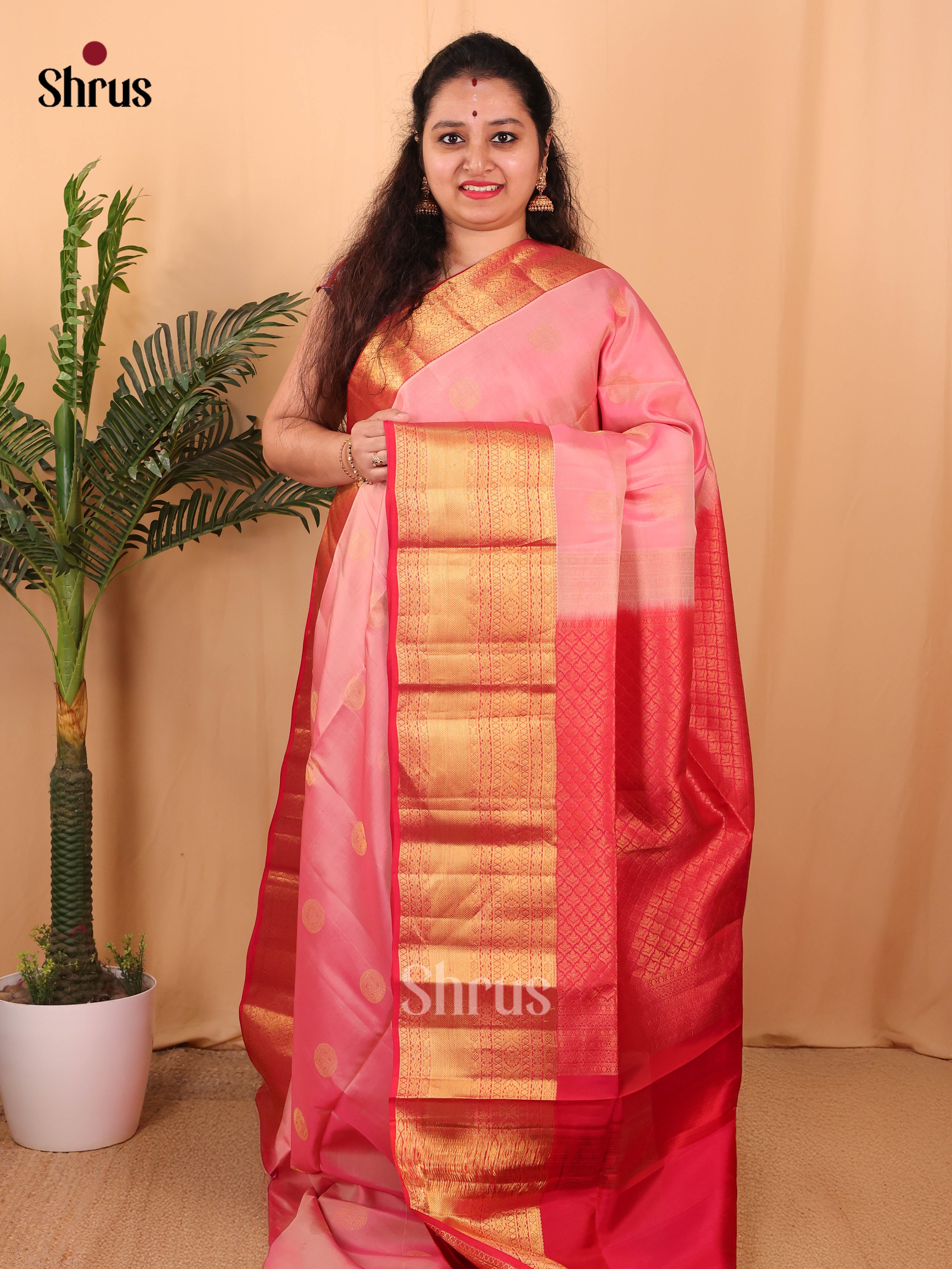 Pink & Red - Softsilk-halfpure Saree - Shop on Shrus.com