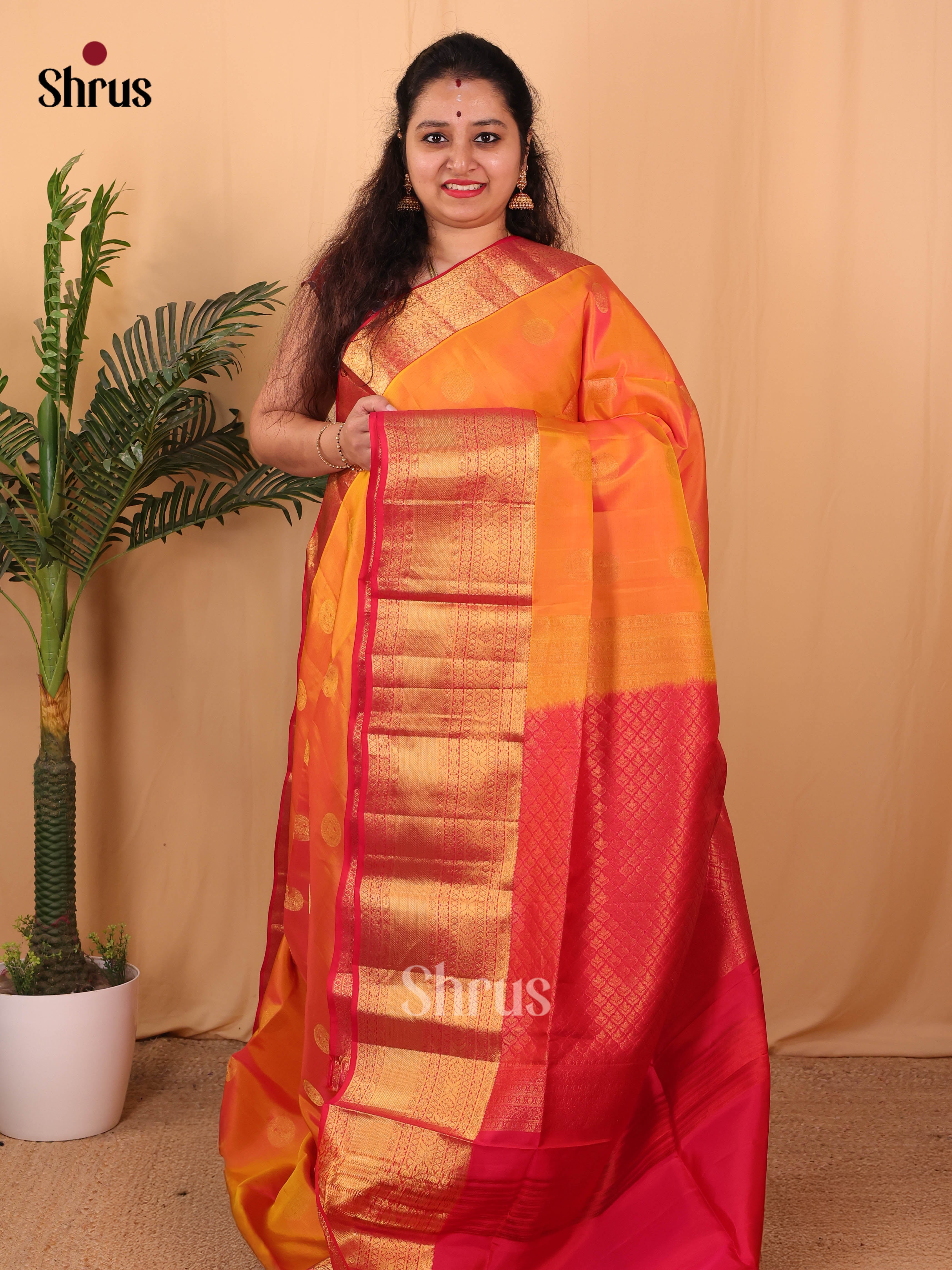 Orange & Red- Softsilk-halfpure Saree - Shop on Shrus.com