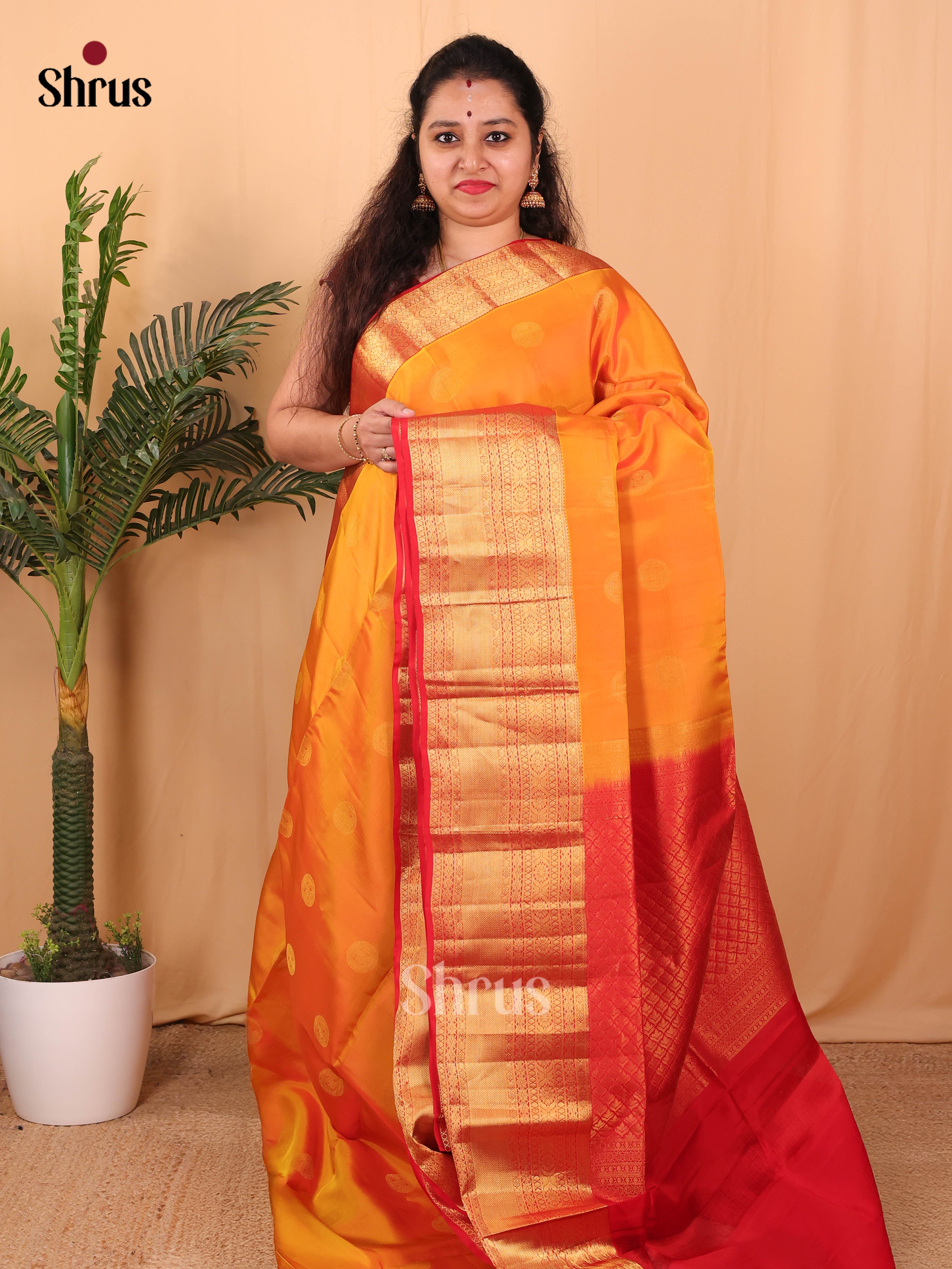 Orange & Red - Softsilk-halfpure Saree - Shop on Shrus.com