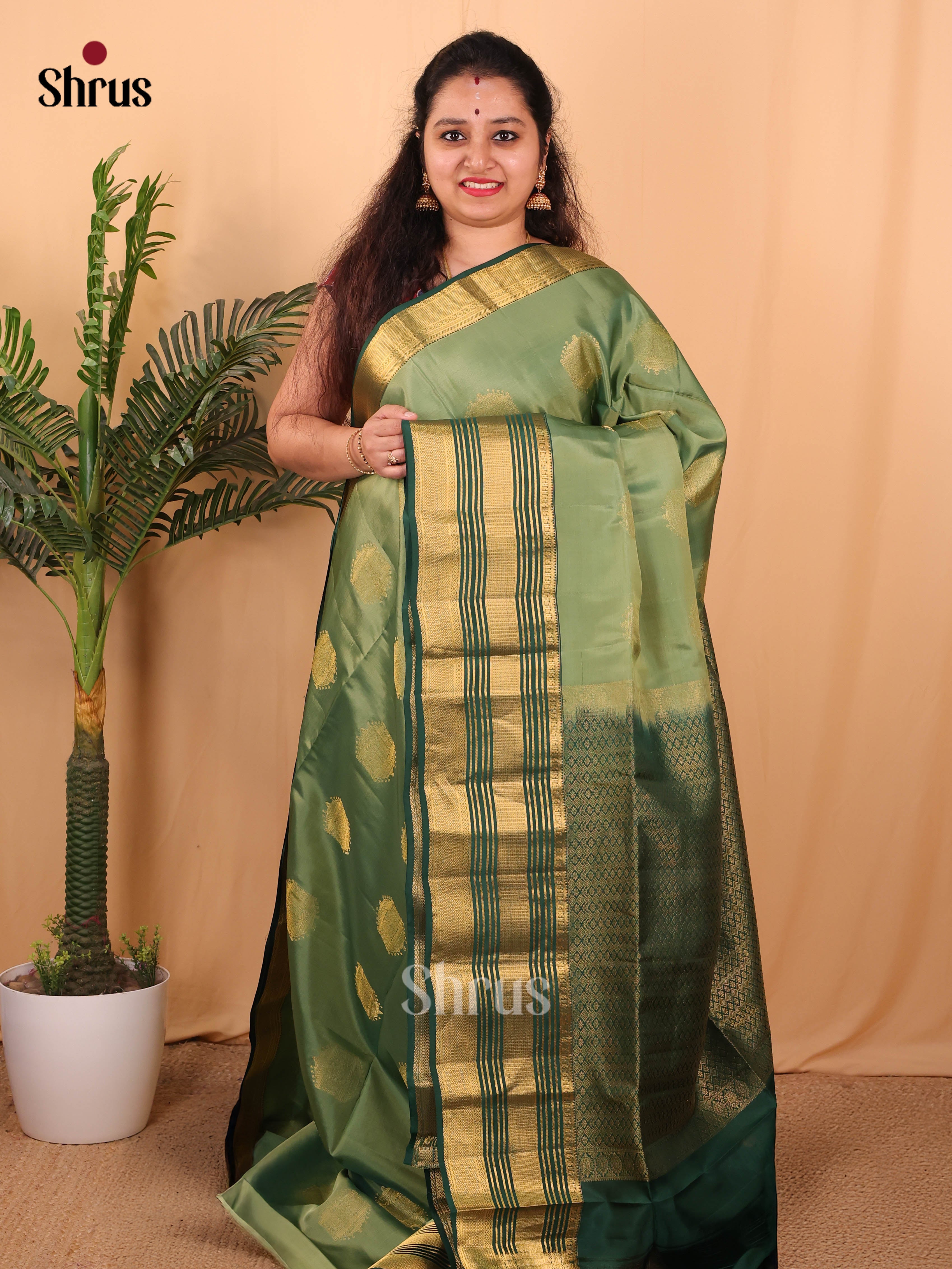 Pastel Green & Green - Softsilk-halfpure Saree - Shop on Shrus.com