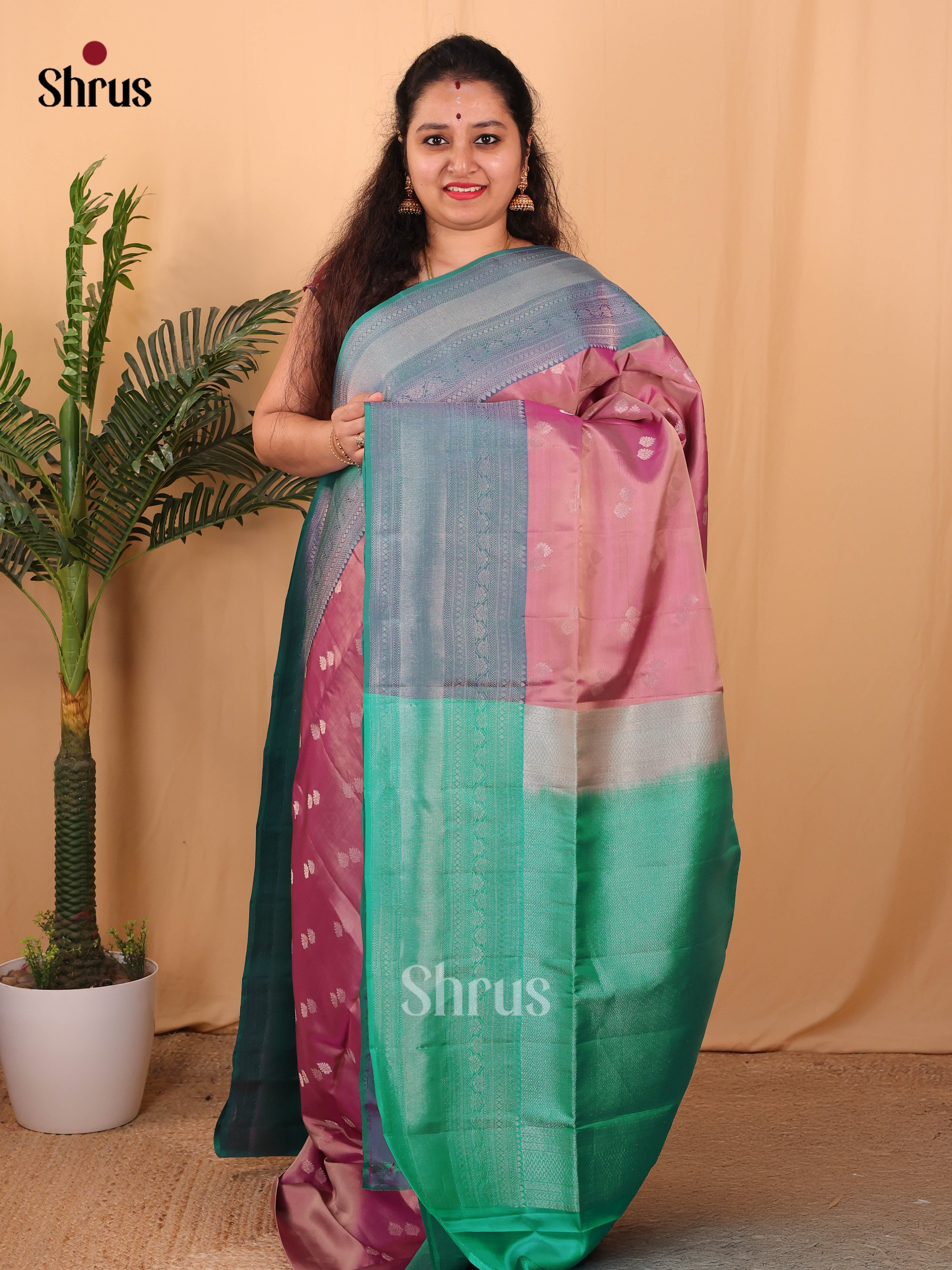 Pink & Green - Softsilk-halfpure Saree - Shop on Shrus.com