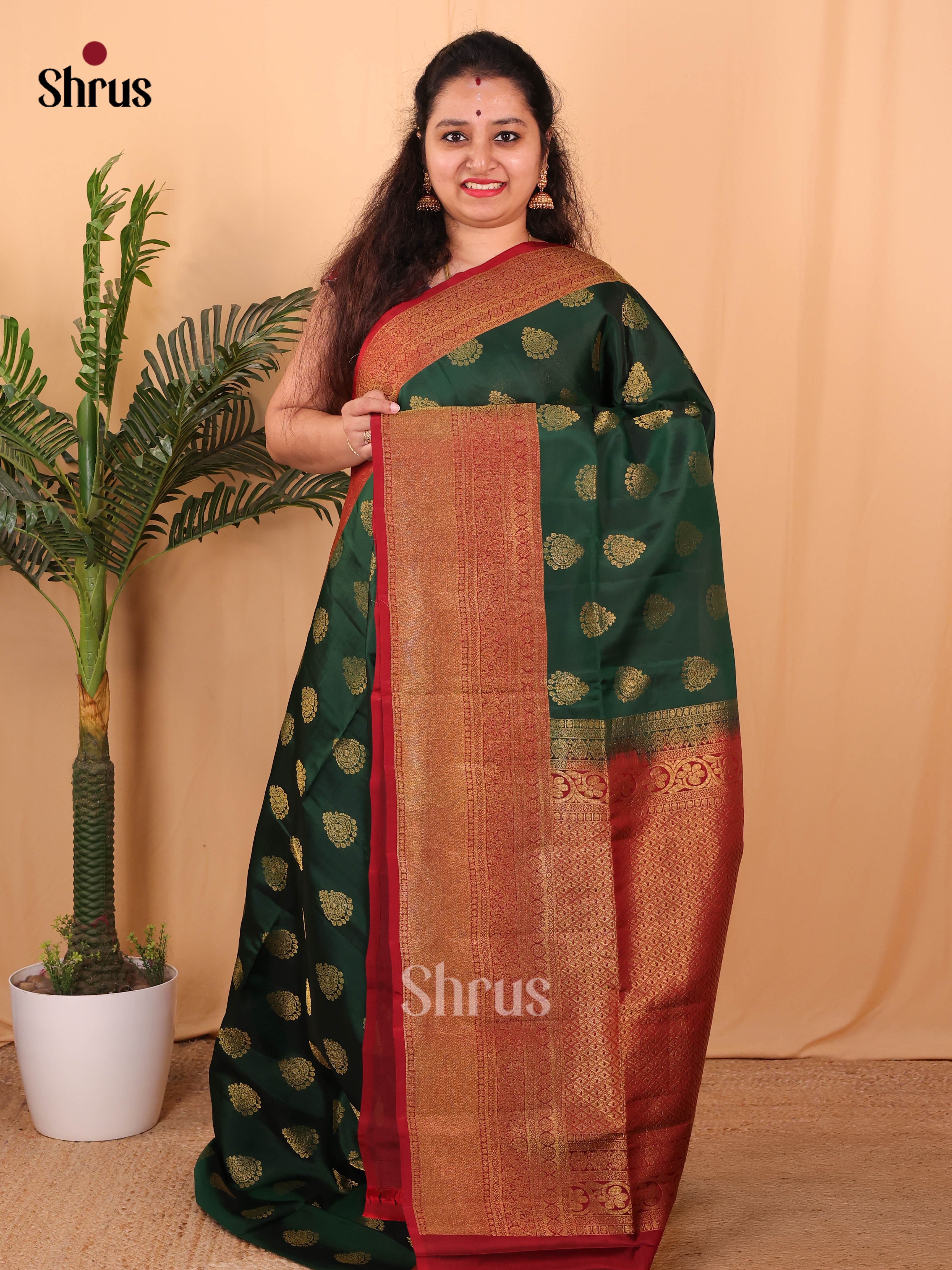 Green & Maroon - Softsilk-halfpure Saree - Shop on Shrus.com