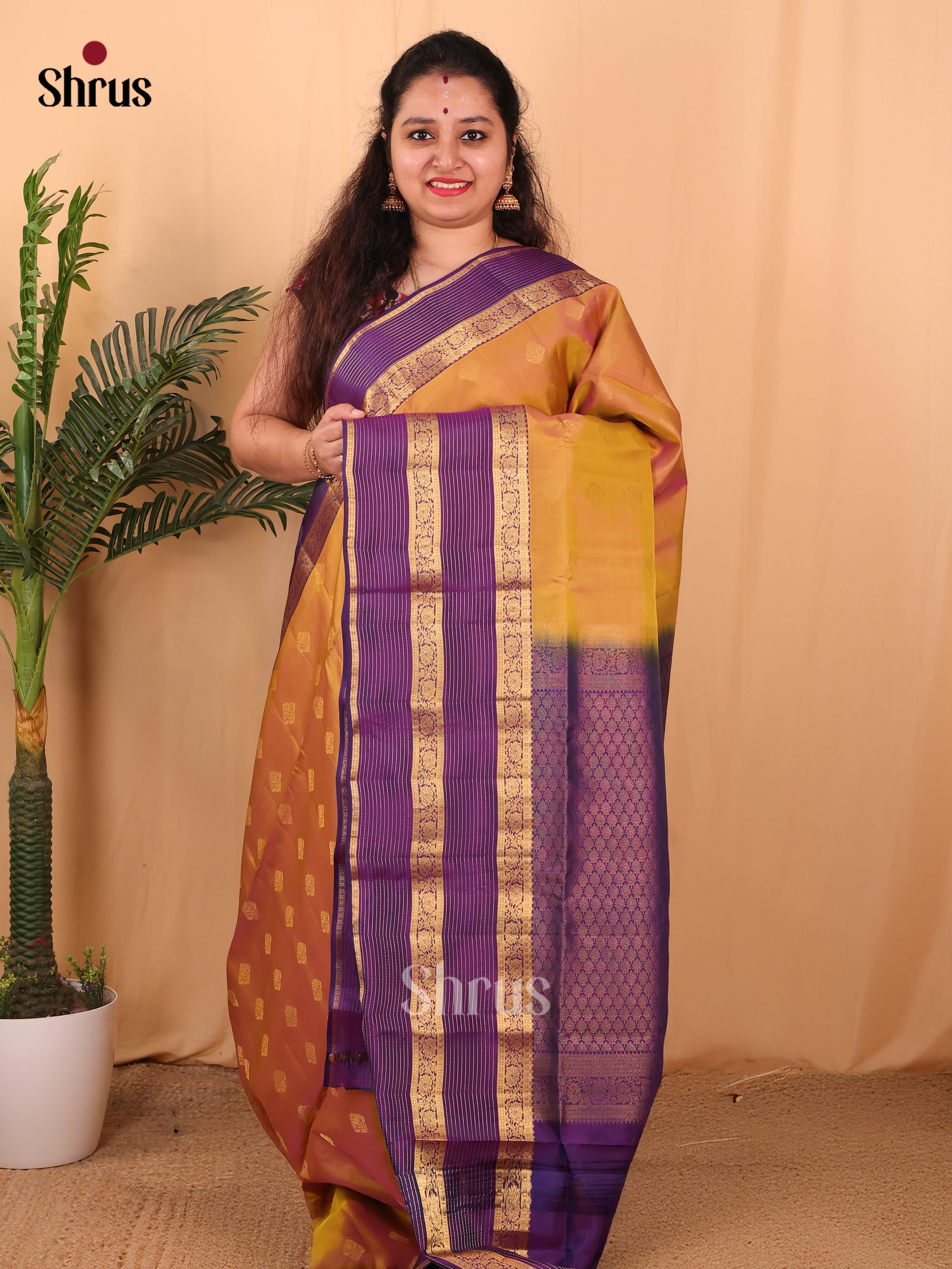 Mustard & Purple - Softsilk-halfpure Saree - Shop on Shrus.com