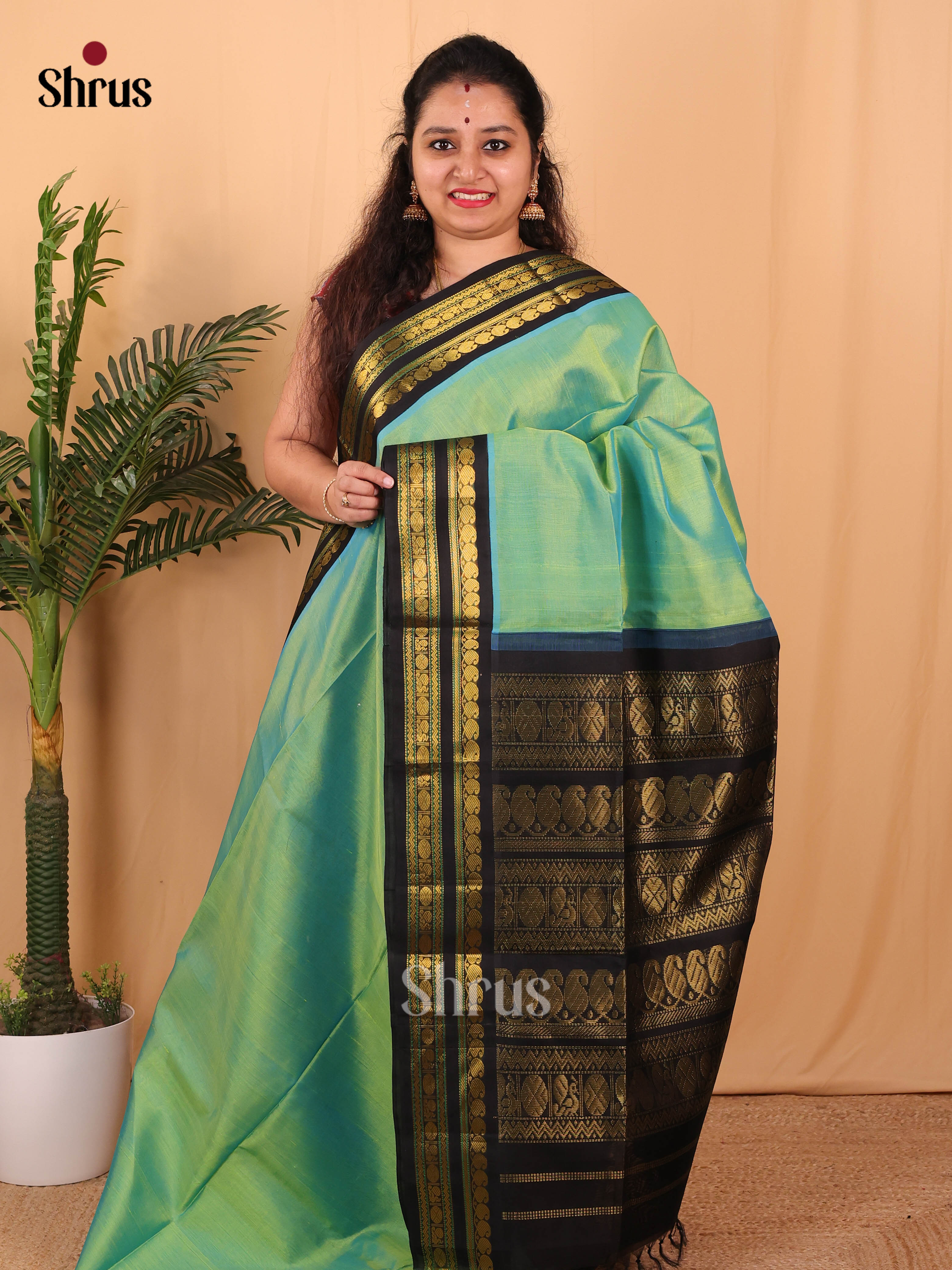 Green & Black - Silk Cotton Saree - Shop on Shrus.com