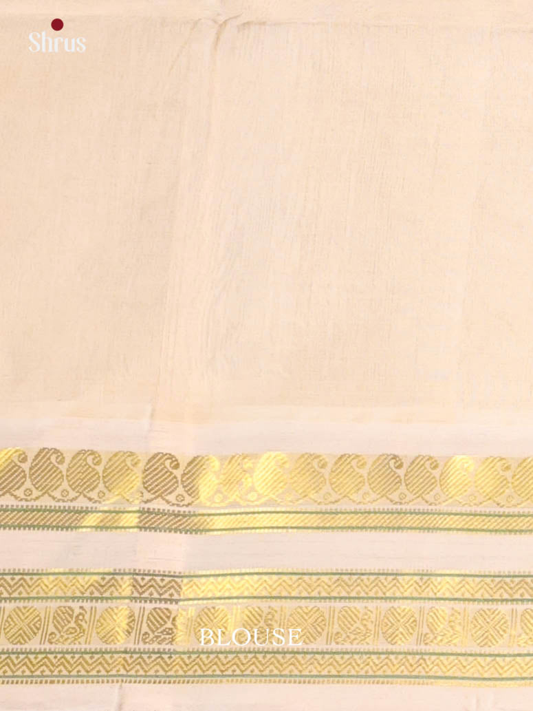 Peachish Pink & Cream - Silk Cotton Saree - Shop on Shrus.com