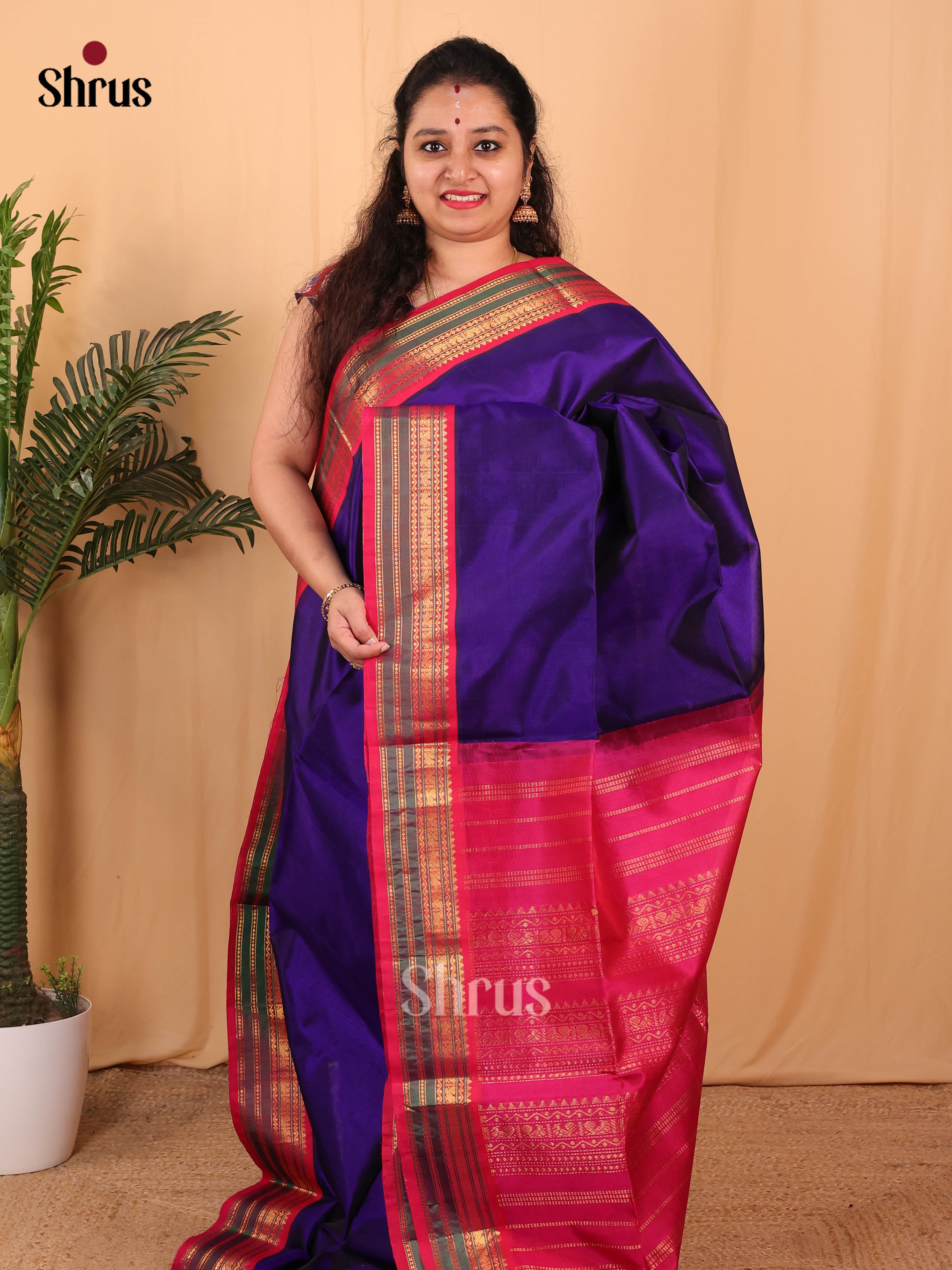 Violet & Pink - Silk Cotton Saree - Shop on Shrus.com