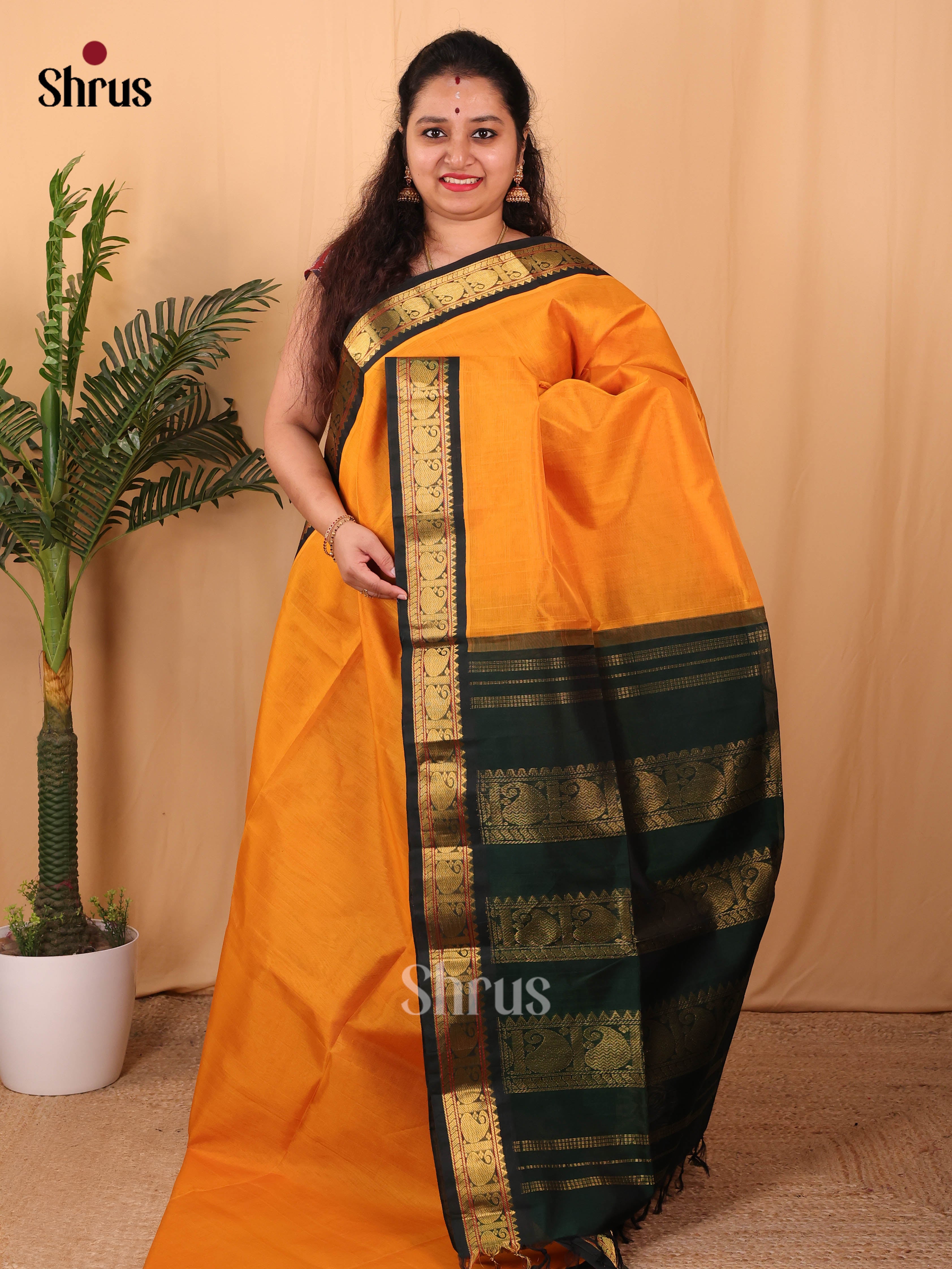 Orange & Green - Silk Cotton Saree - Shop on Shrus.com
