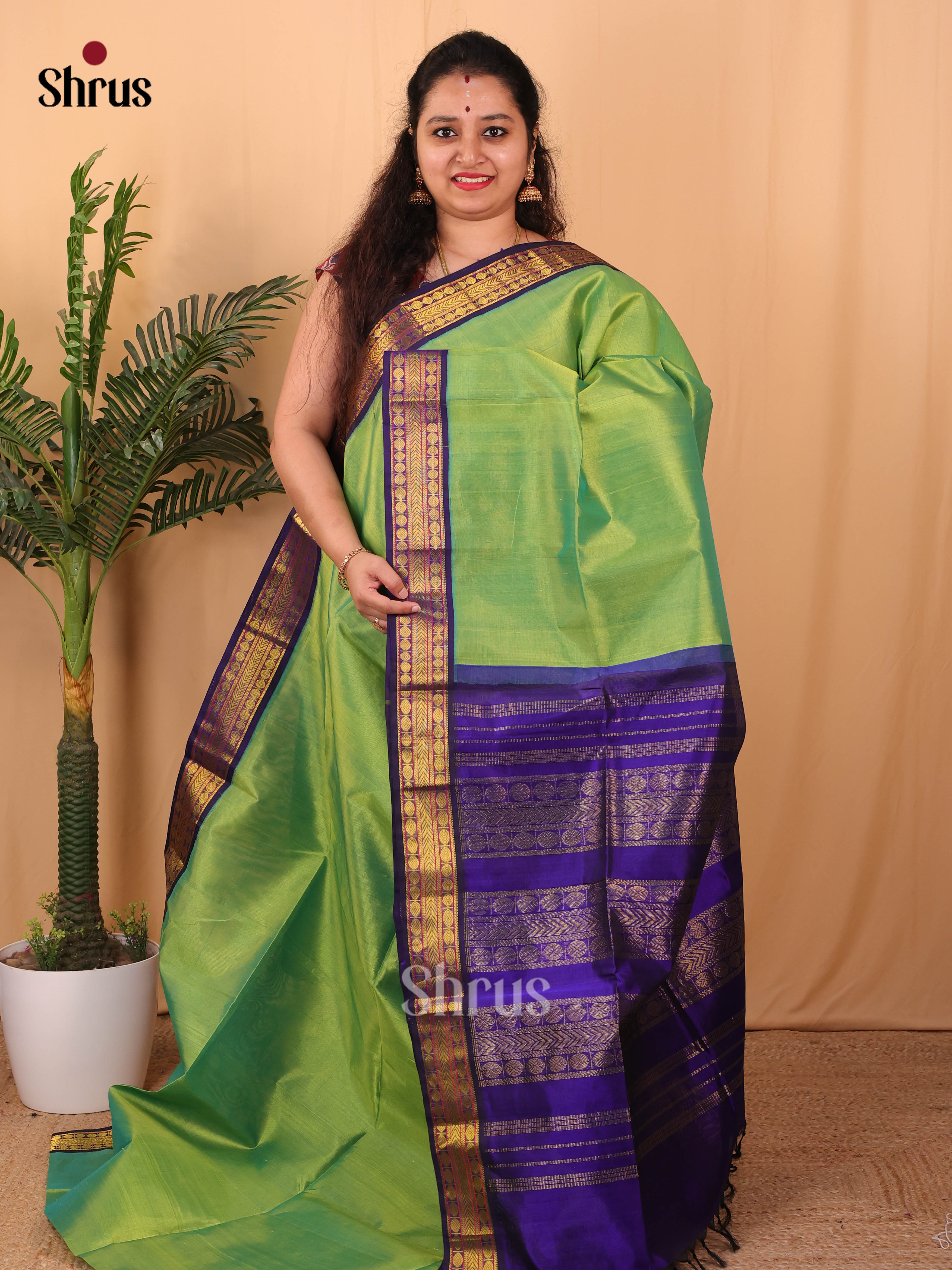 Green & Blue - Silk Cotton Saree - Shop on Shrus.com