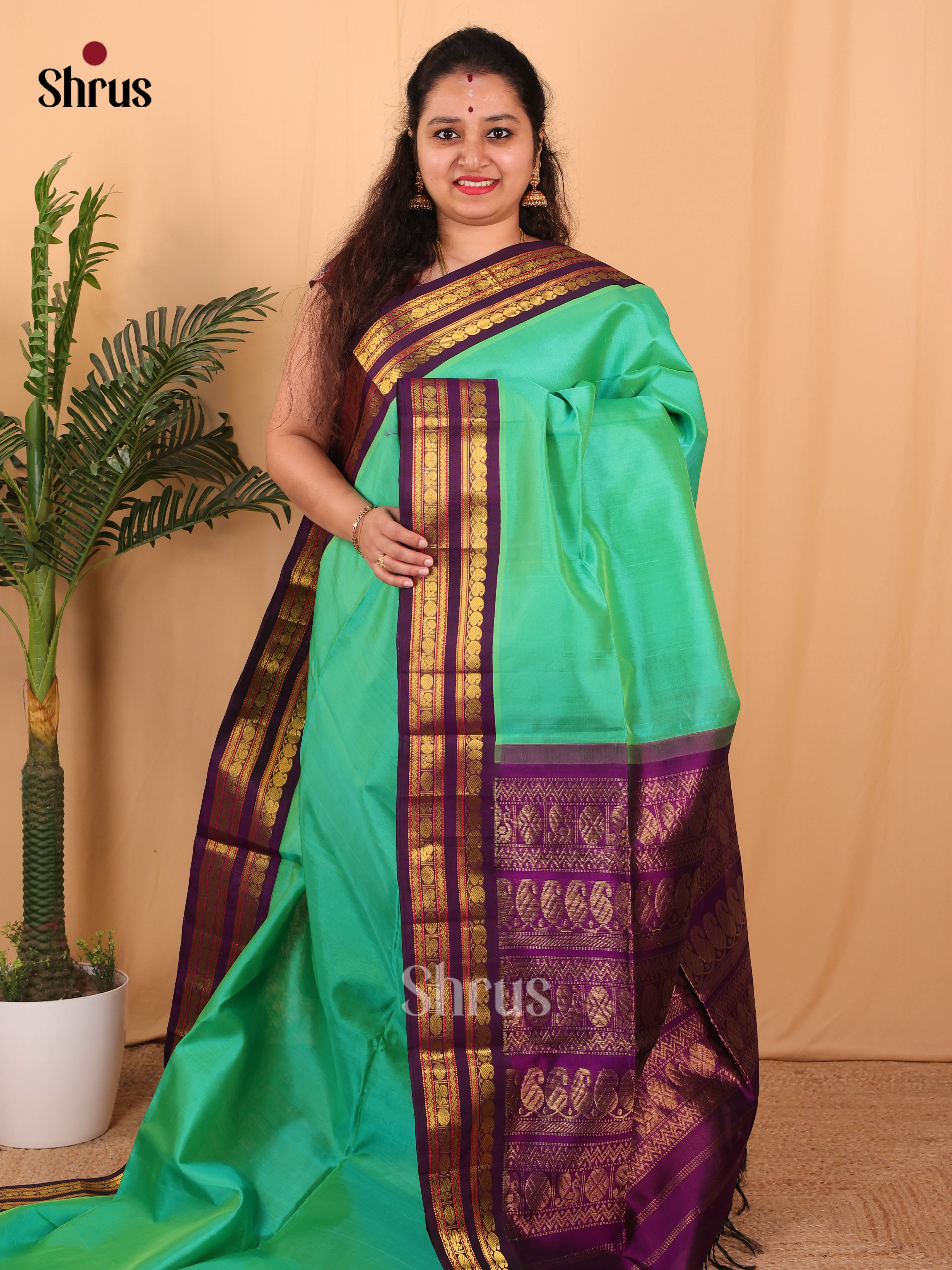 Green & Violet - Silk Cotton Saree - Shop on Shrus.com