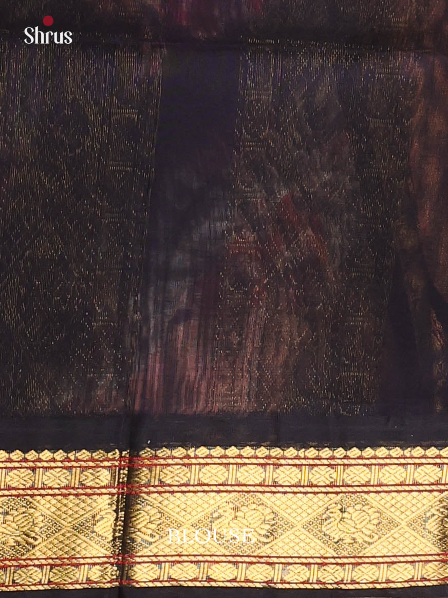 Peach & Black- Silk Cotton Saree - Shop on Shrus.com