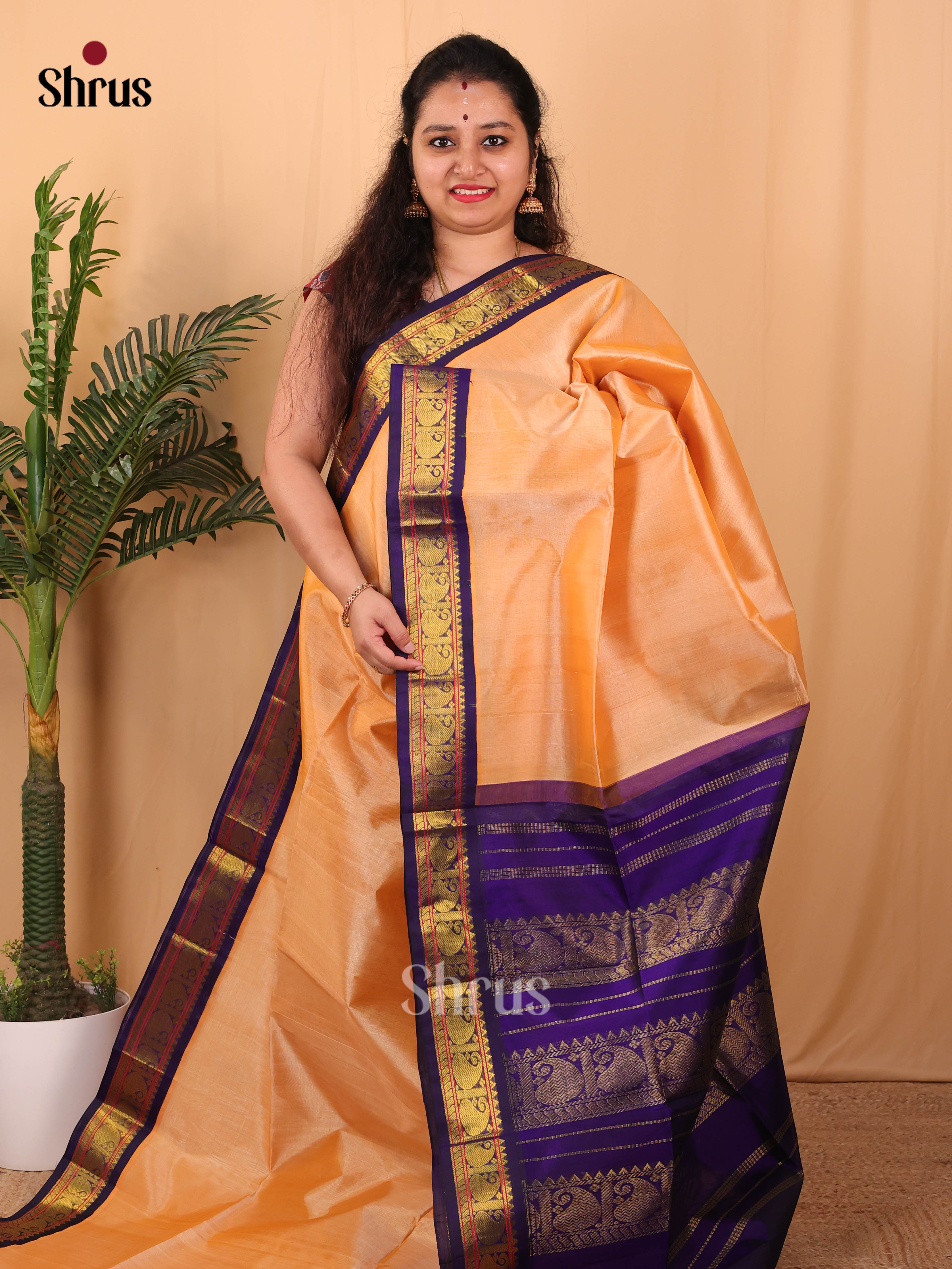 Peach & Violet - Silk Cotton Saree - Shop on Shrus.com