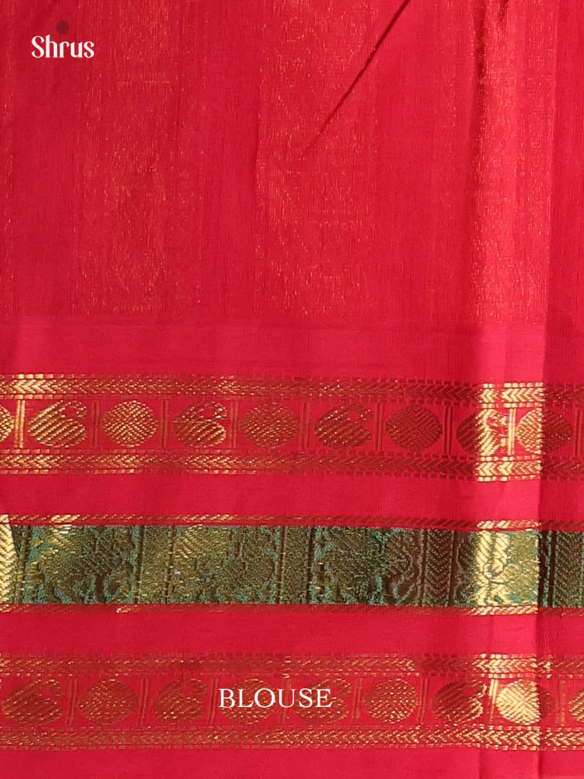 Blue & Red - Silk Cotton Saree - Shop on Shrus.com