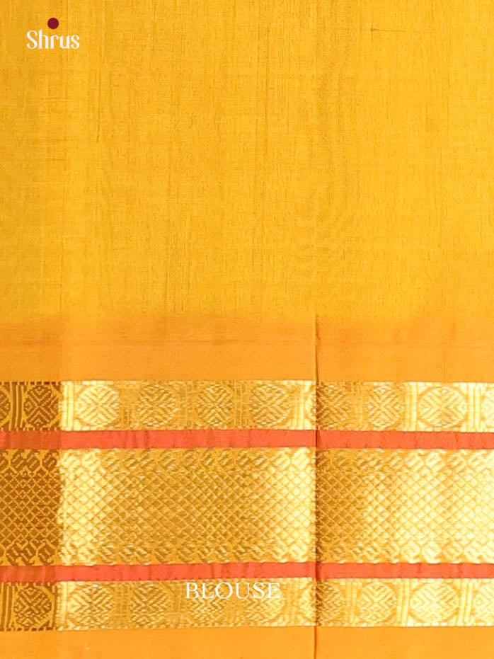 Blue & Yellow - Silk Cotton Saree - Shop on Shrus.com