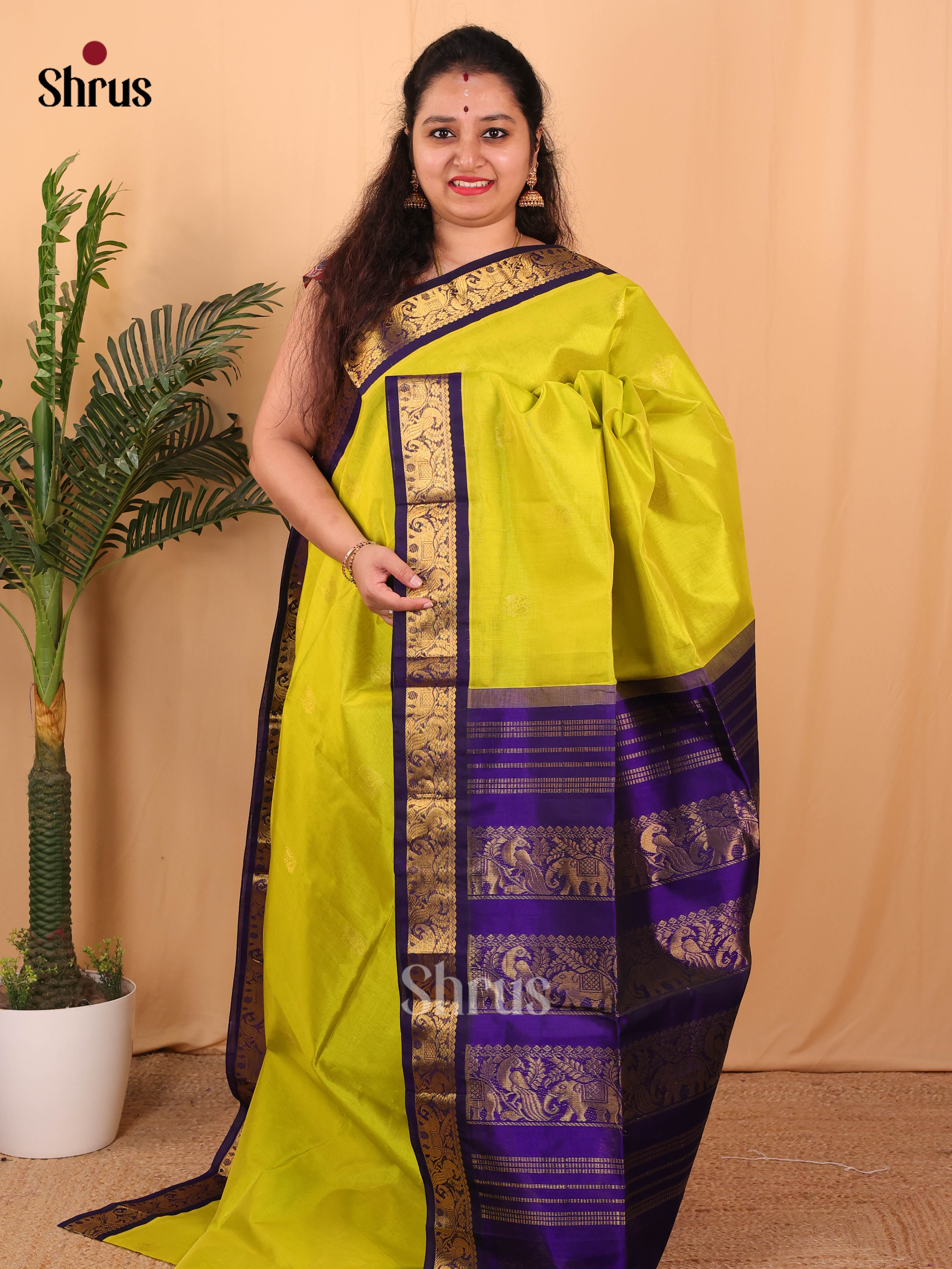 Green & Violet - Silk Cotton Saree - Shop on Shrus.com