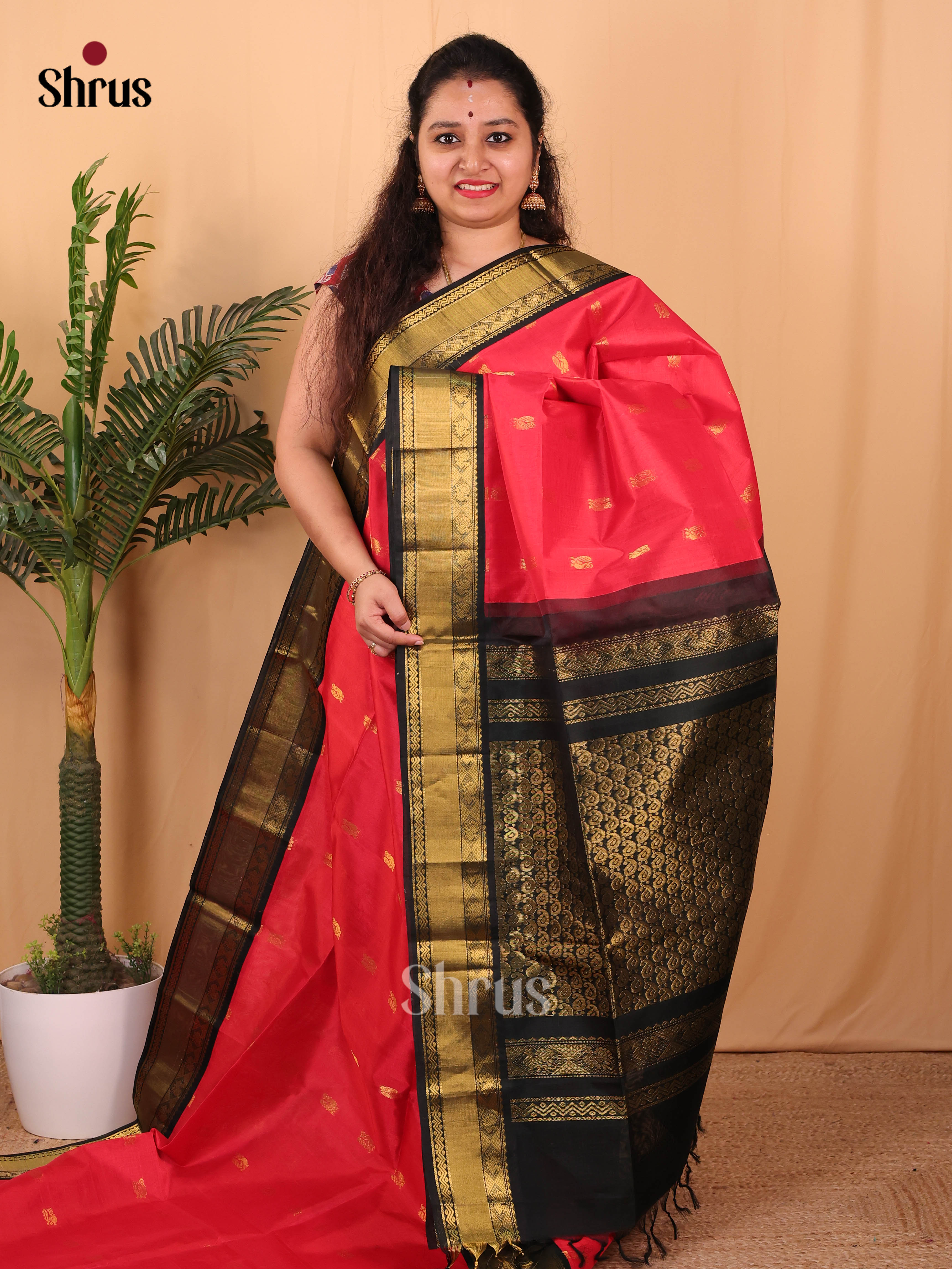 Red & Black - Silk Cotton Saree - Shop on Shrus.com