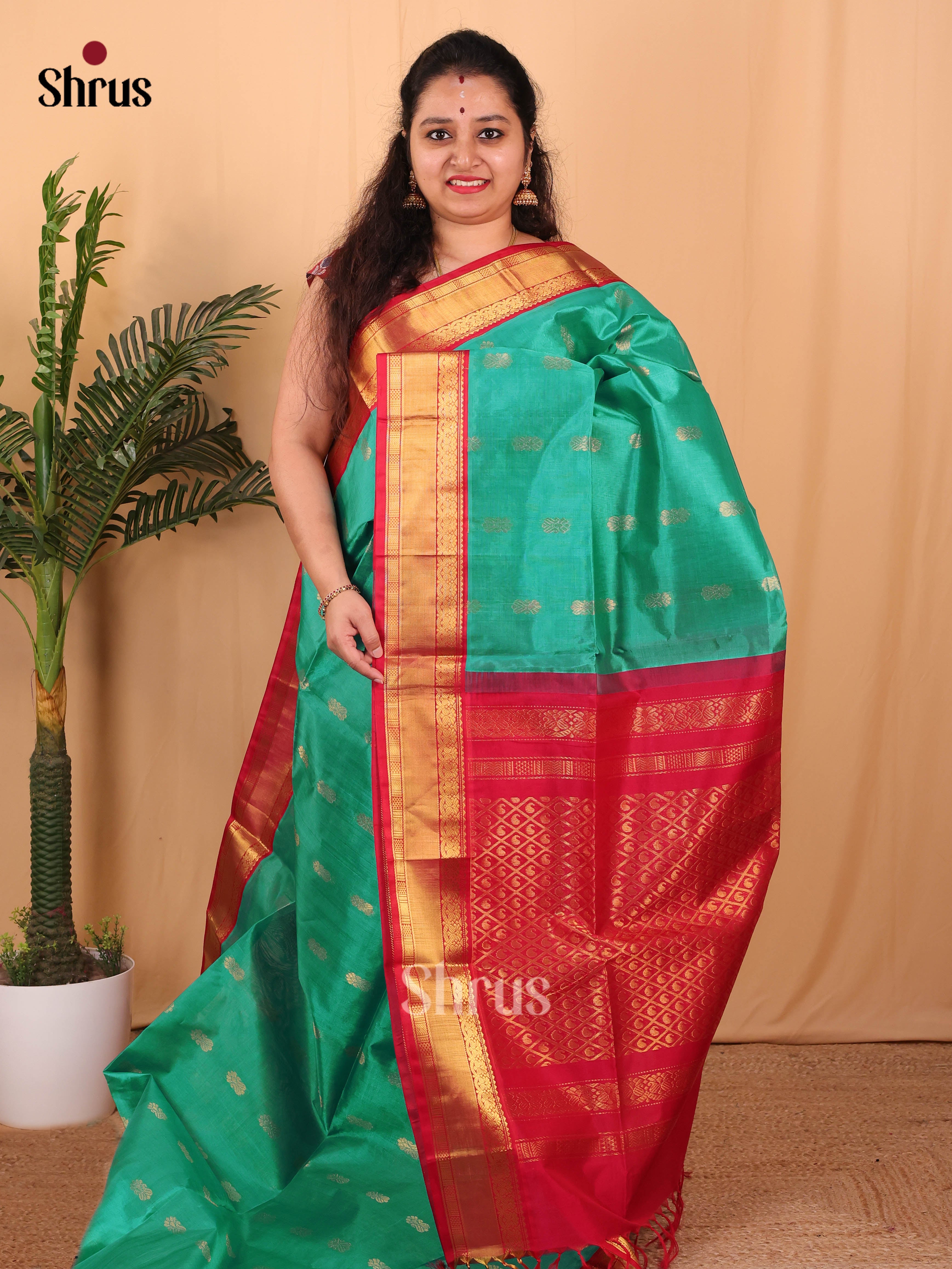 Green & Maroon - Silk Cotton Saree - Shop on Shrus.com